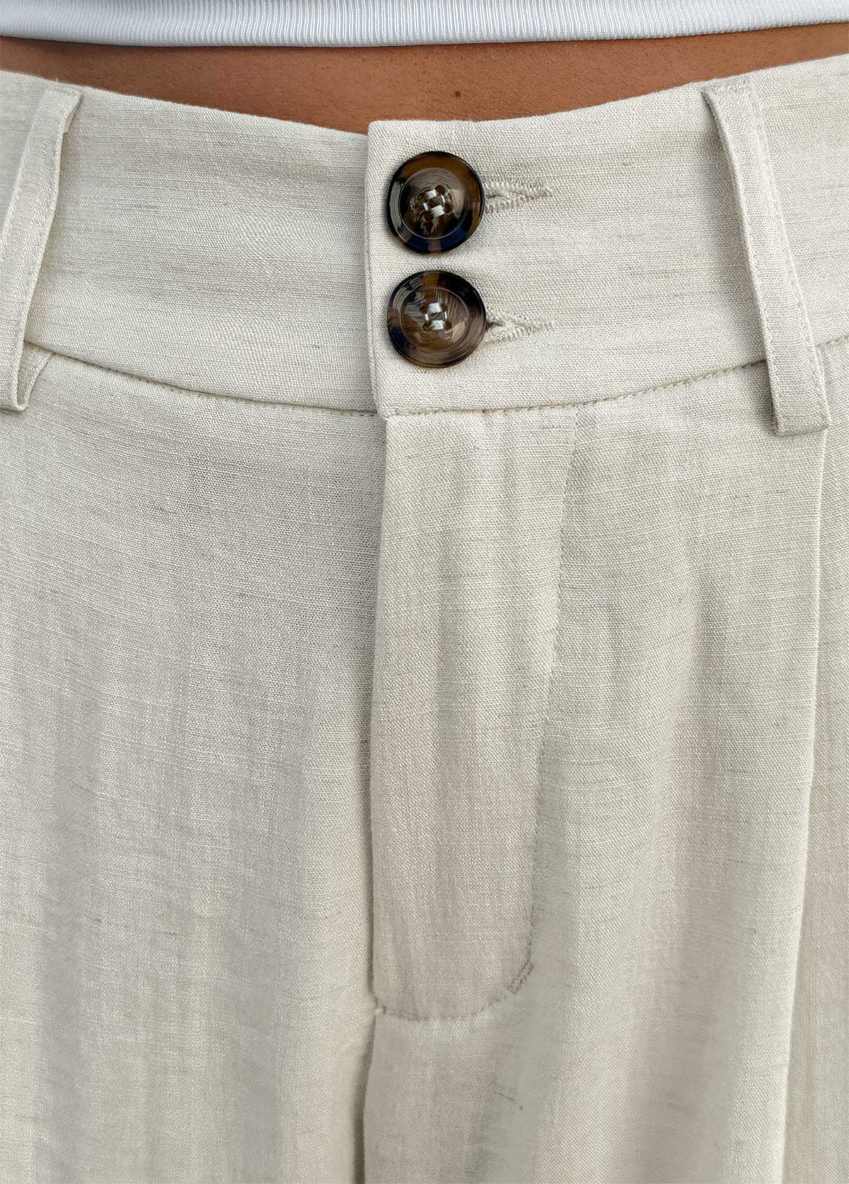 Beige Soft Straight Leg Button Fly High Waisted Pants | picture 