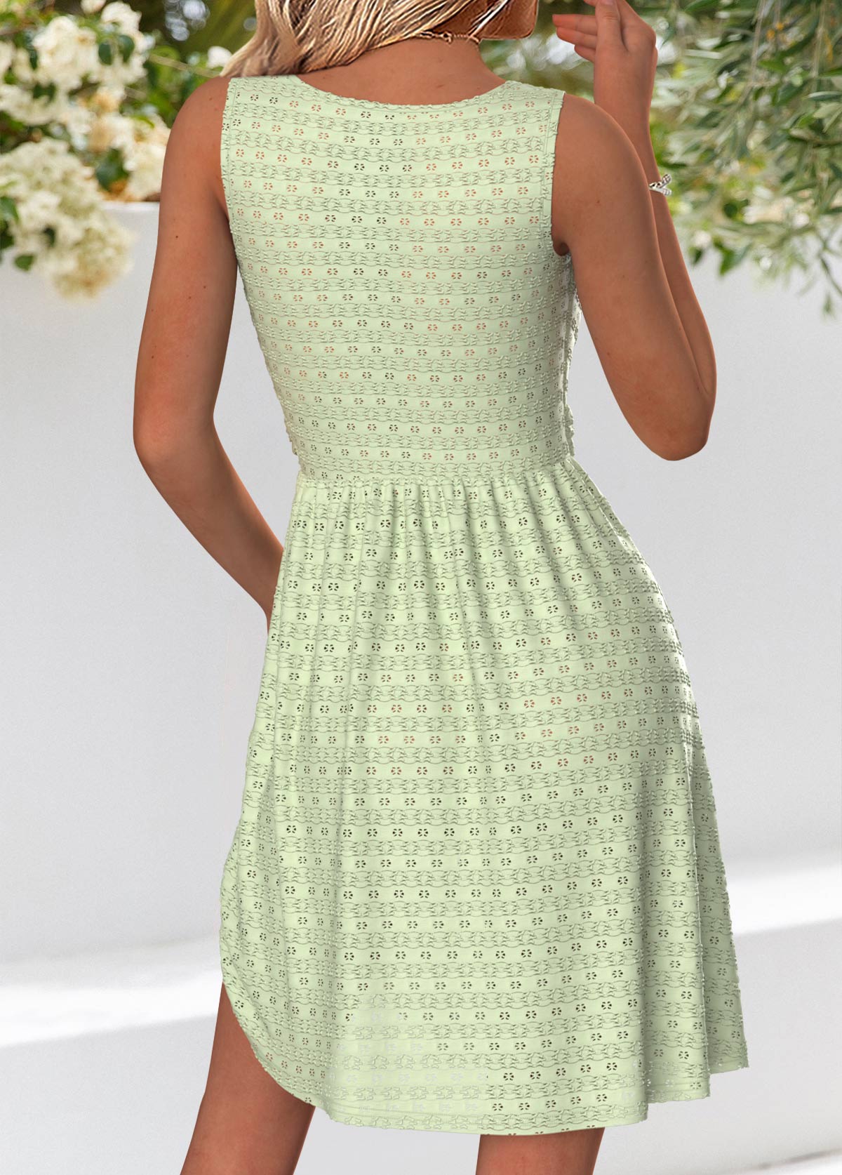 Light Green Tummy Coverage Short Sleeveless Round Neck Dress | picture 