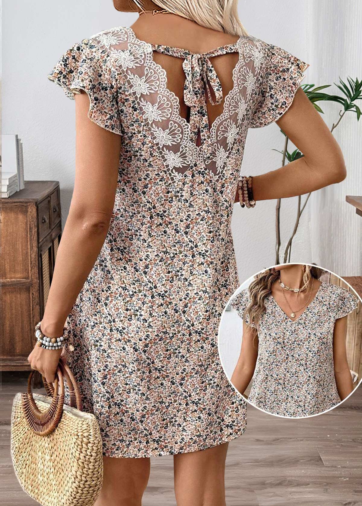 Multi Color Tummy Coverage Ditsy Floral Print Short Dress | picture 