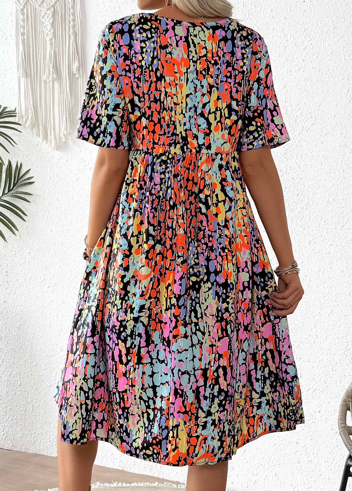 Multi Color Smocked Tribal Print Short Sleeve Dress | picture 
