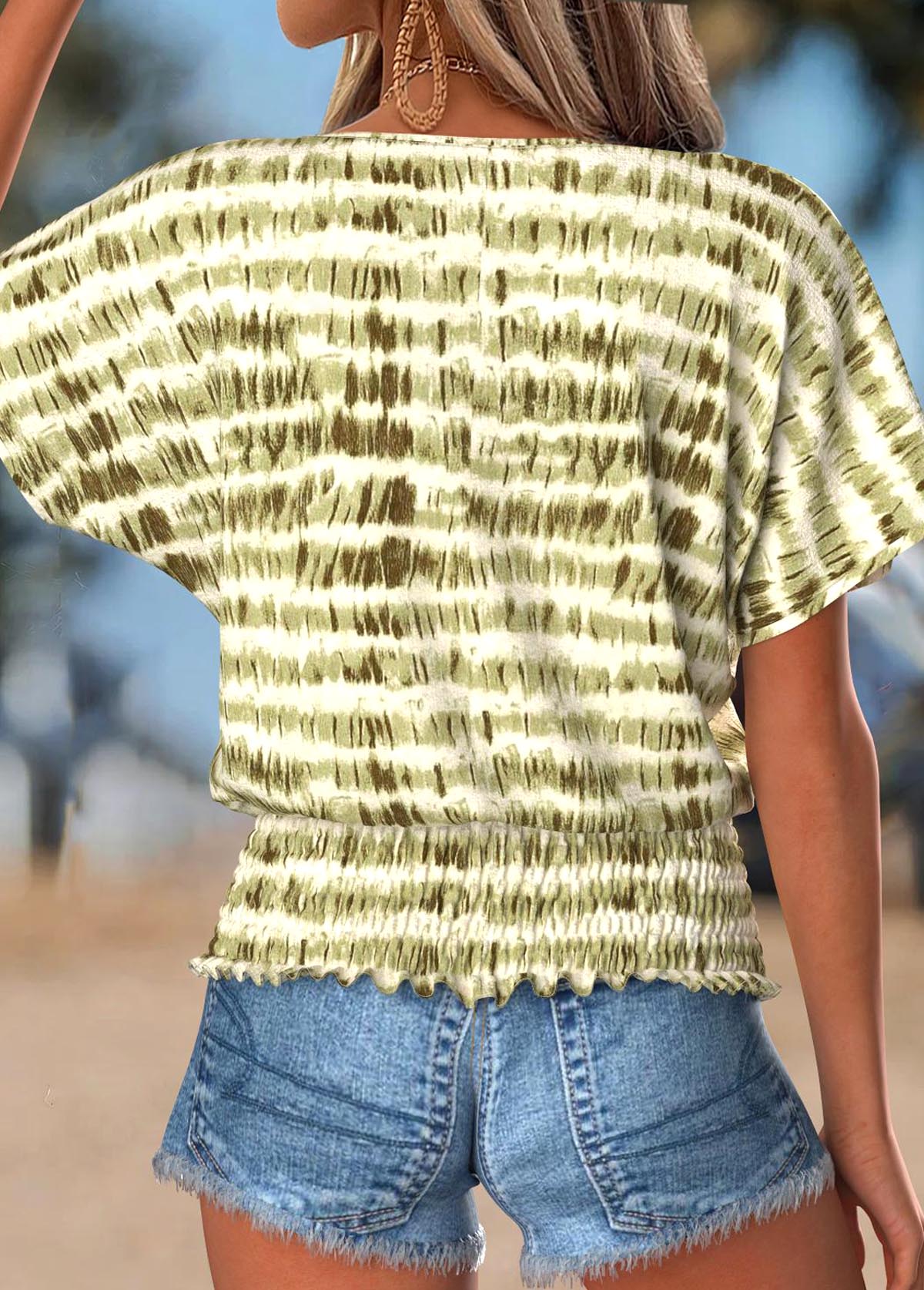 Olive Green Tummy Coverage Geometric Print T Shirt | picture 