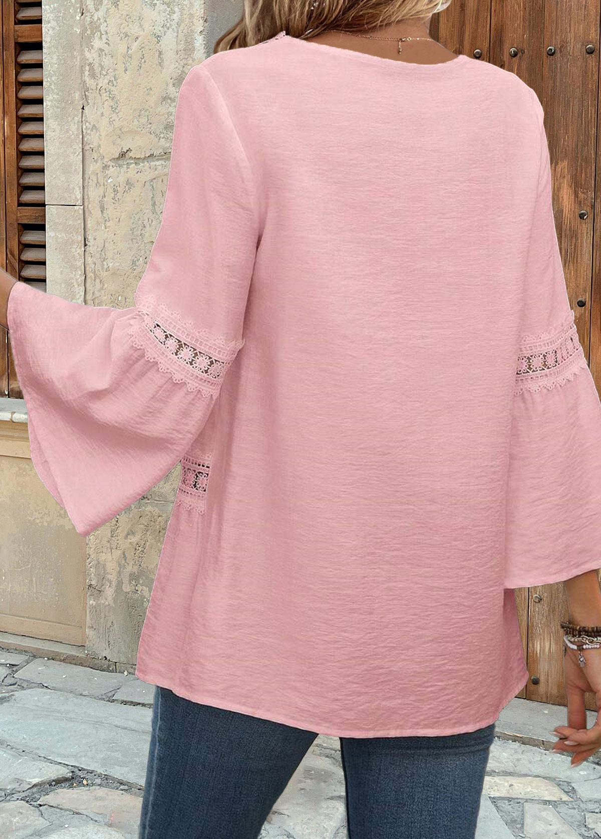 Pink Tummy Coverage 3/4 Sleeve Square Neck Blouse | picture 