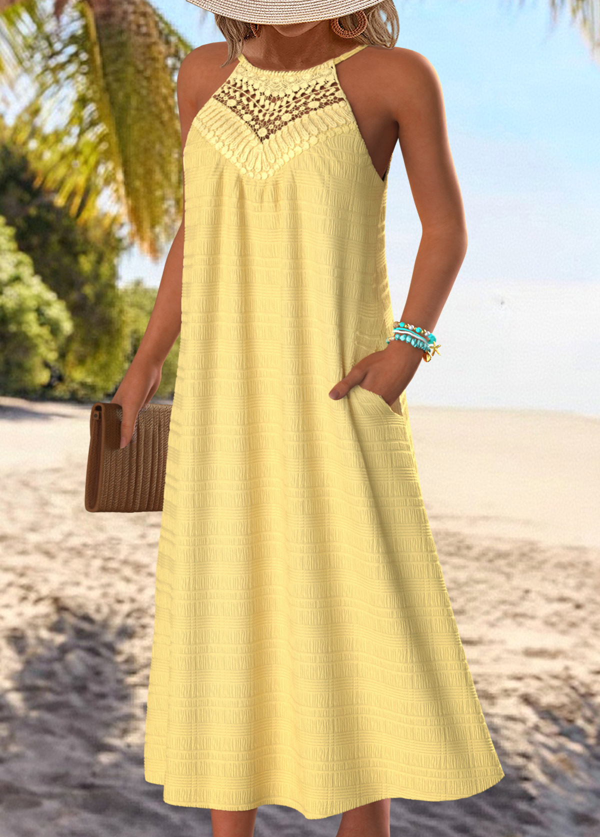 Light Yellow Tummy Coverage Maxi A Line Sleeveless Dress | picture 