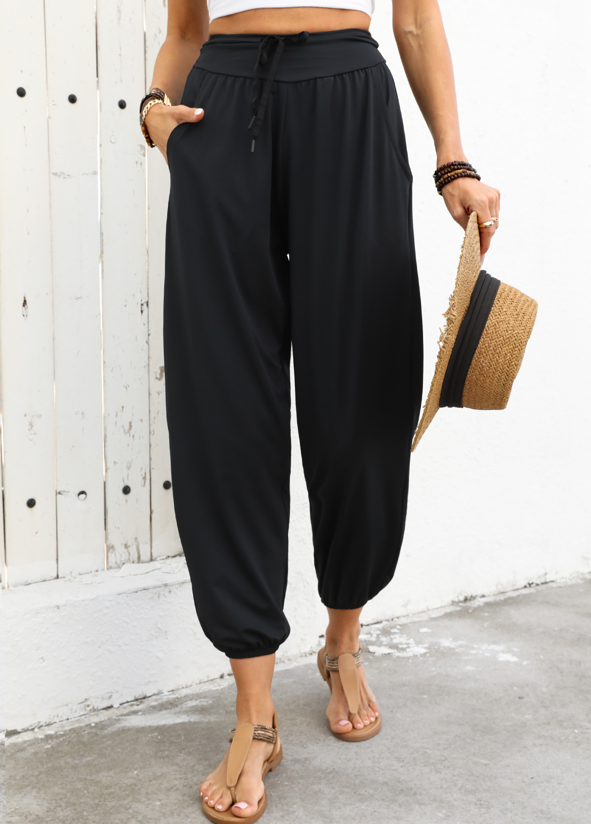 Black Soft Jogger Elastic Waist High Waisted Pants | picture 