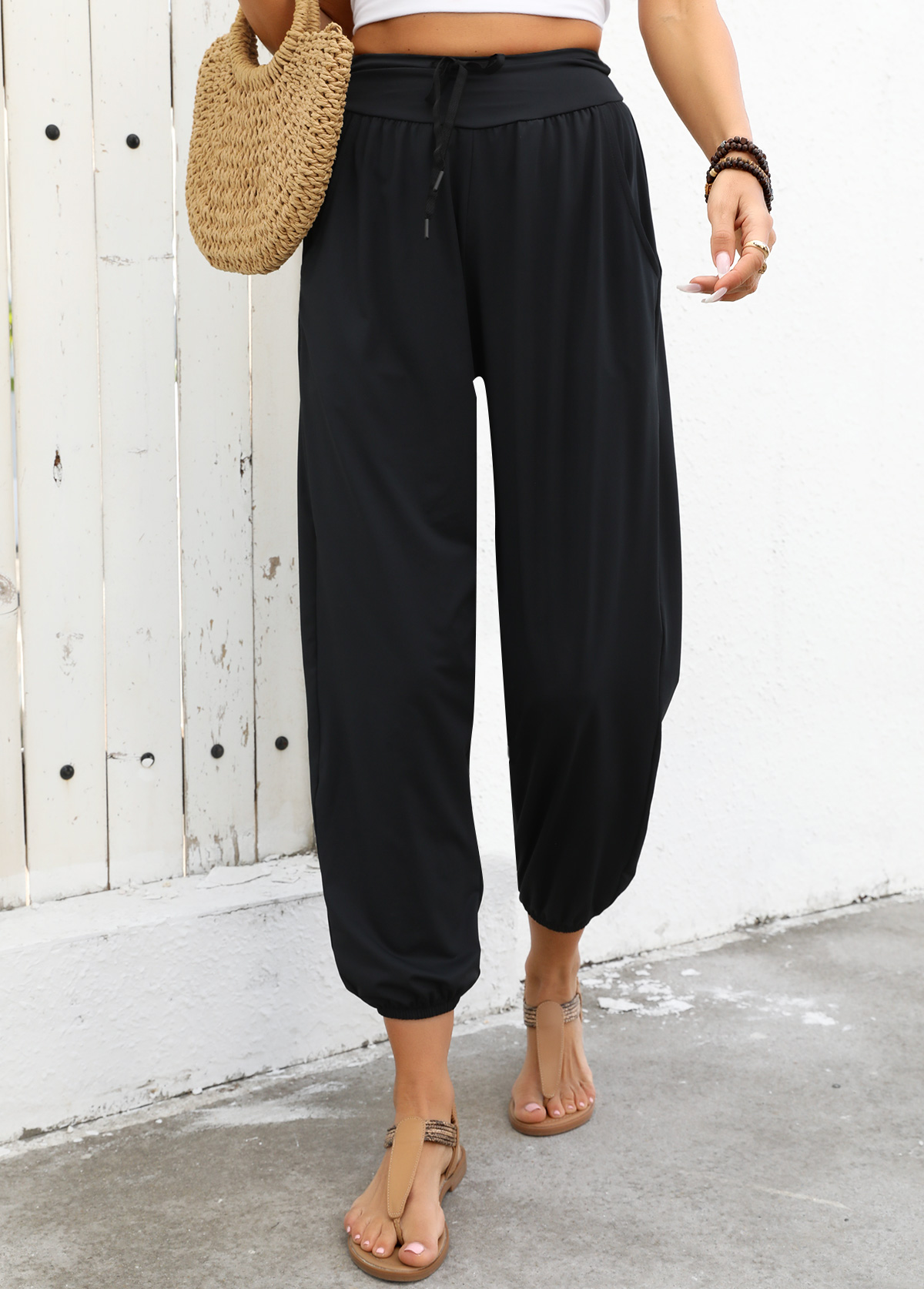 Black Soft Jogger Elastic Waist High Waisted Pants | picture 