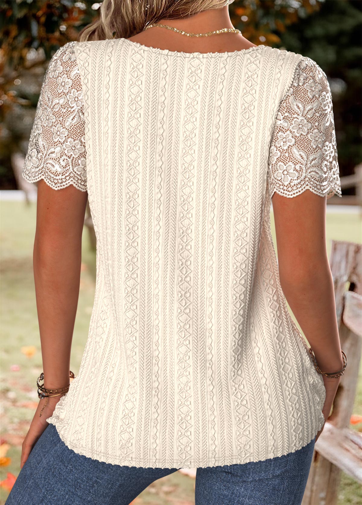 Beige Tummy Coverage Short Sleeve Square Neck T Shirt | picture 