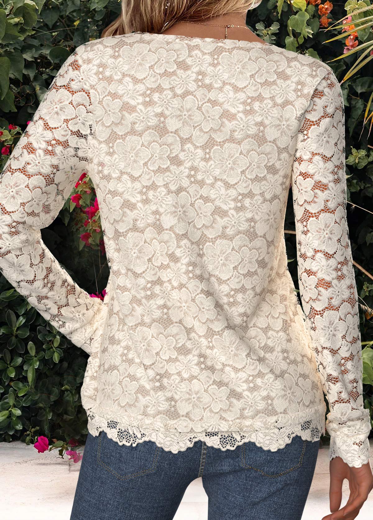 Beige Tummy Coverage Long Sleeve V Neck T Shirt | picture 