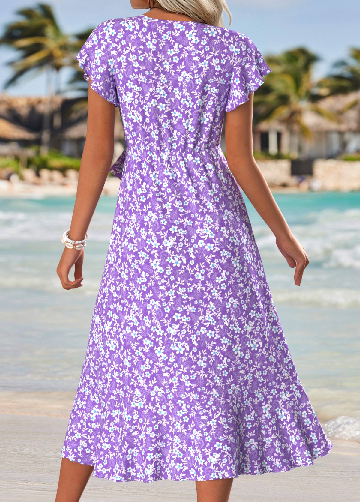 Purple Tummy Coverage Ditsy Floral Print Short Sleeve Dress | picture 