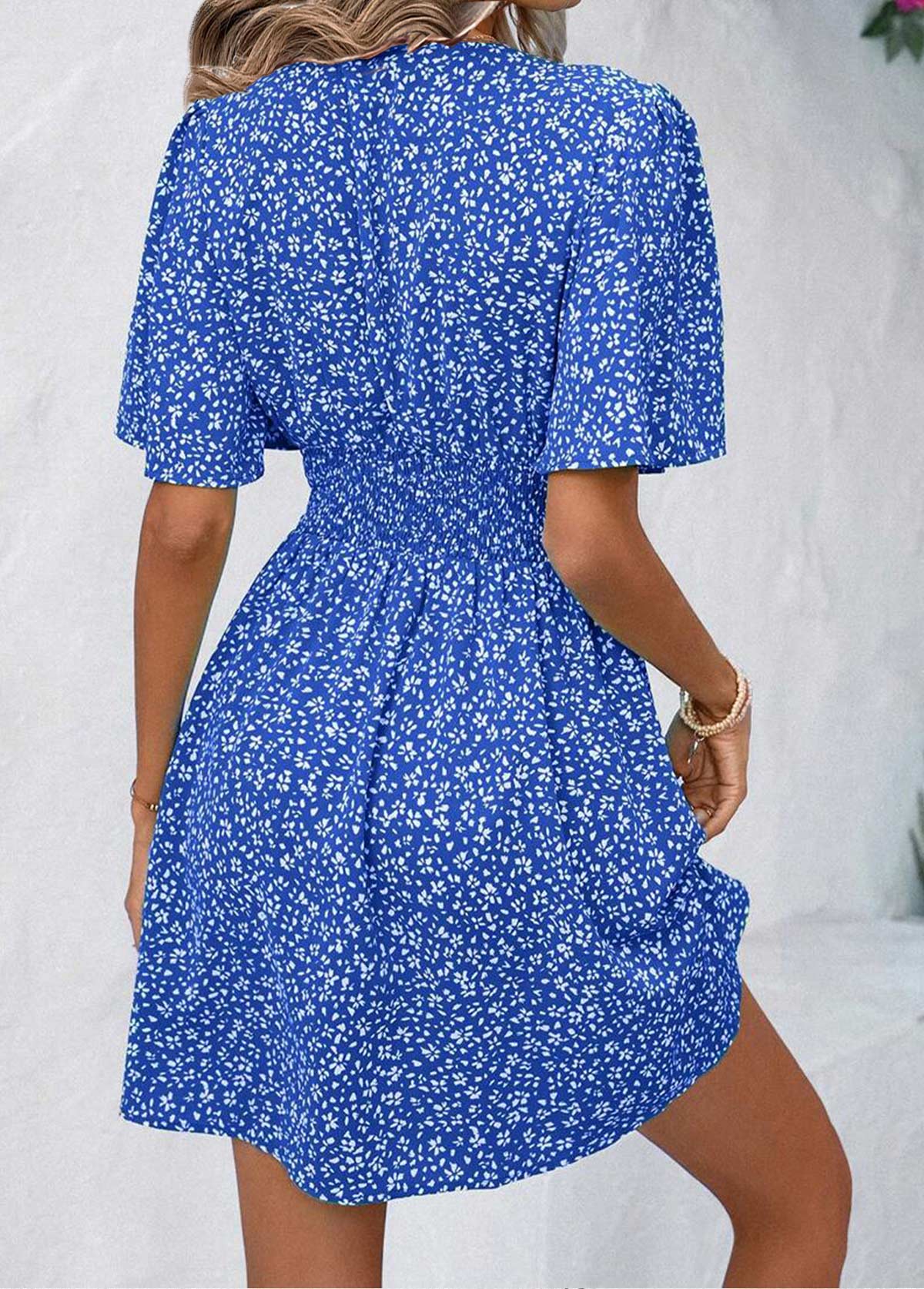 Blue Tummy Coverage Ditsy Floral Print Short Dress | picture 