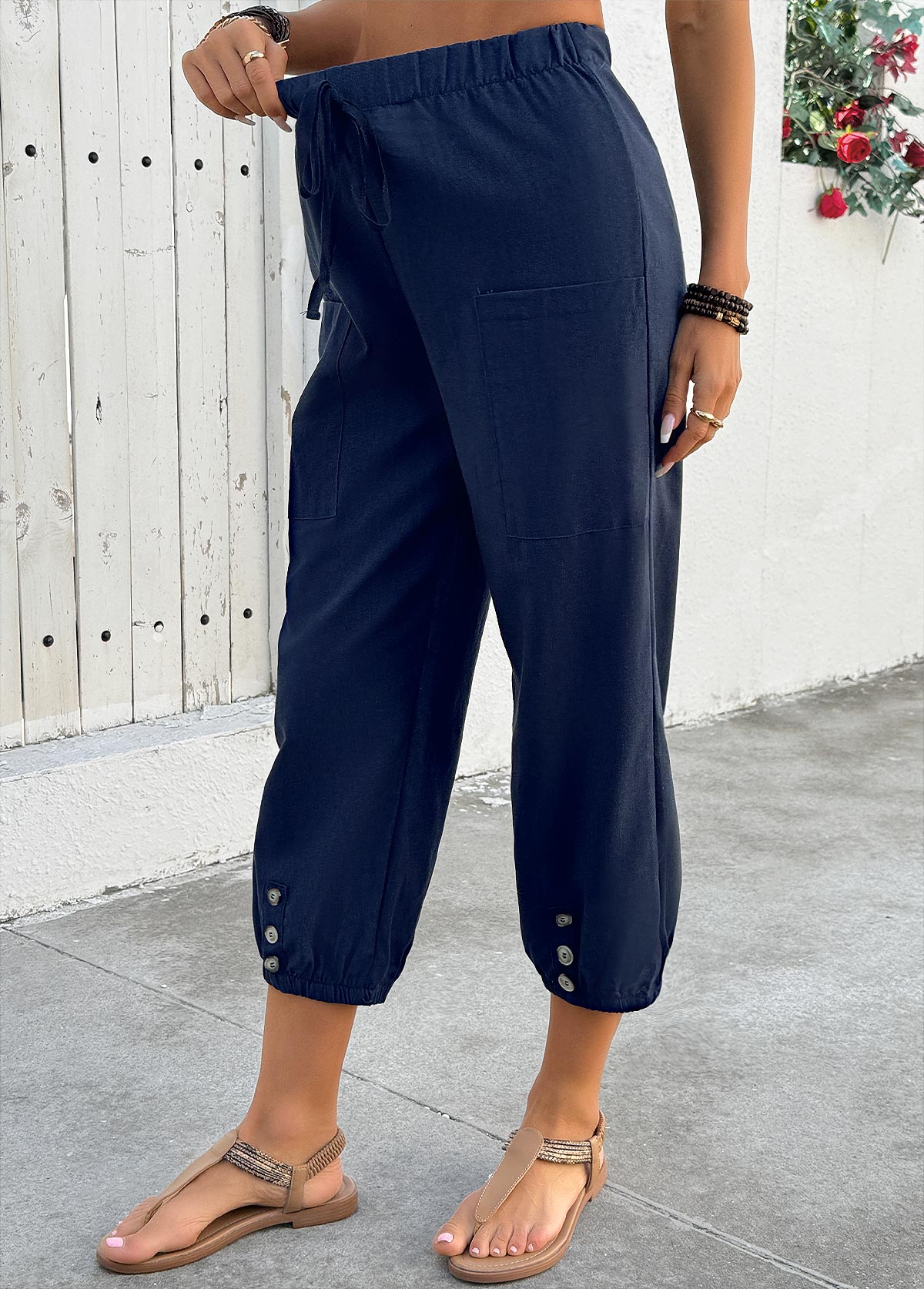 Navy Jogger Elastic Waist High Waisted Pants | picture 