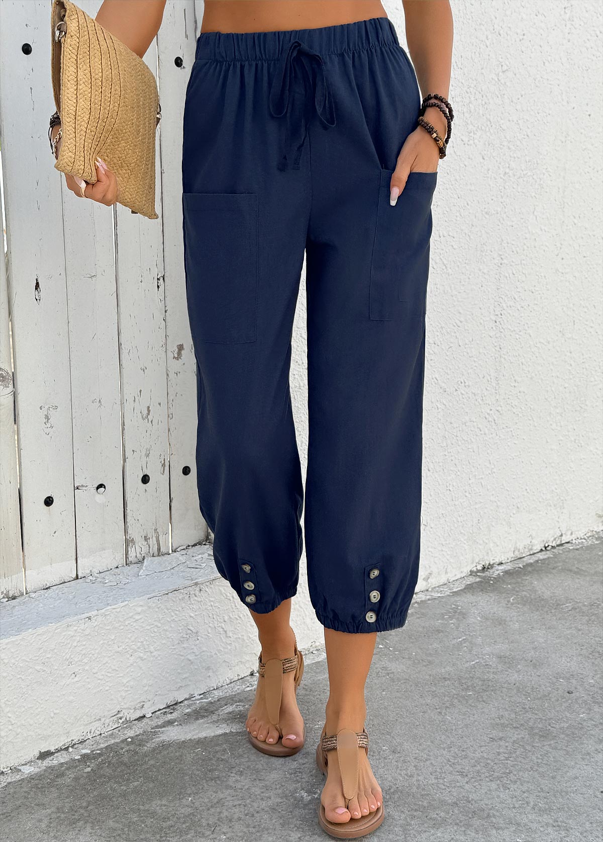 Navy Jogger Elastic Waist High Waisted Pants | picture 