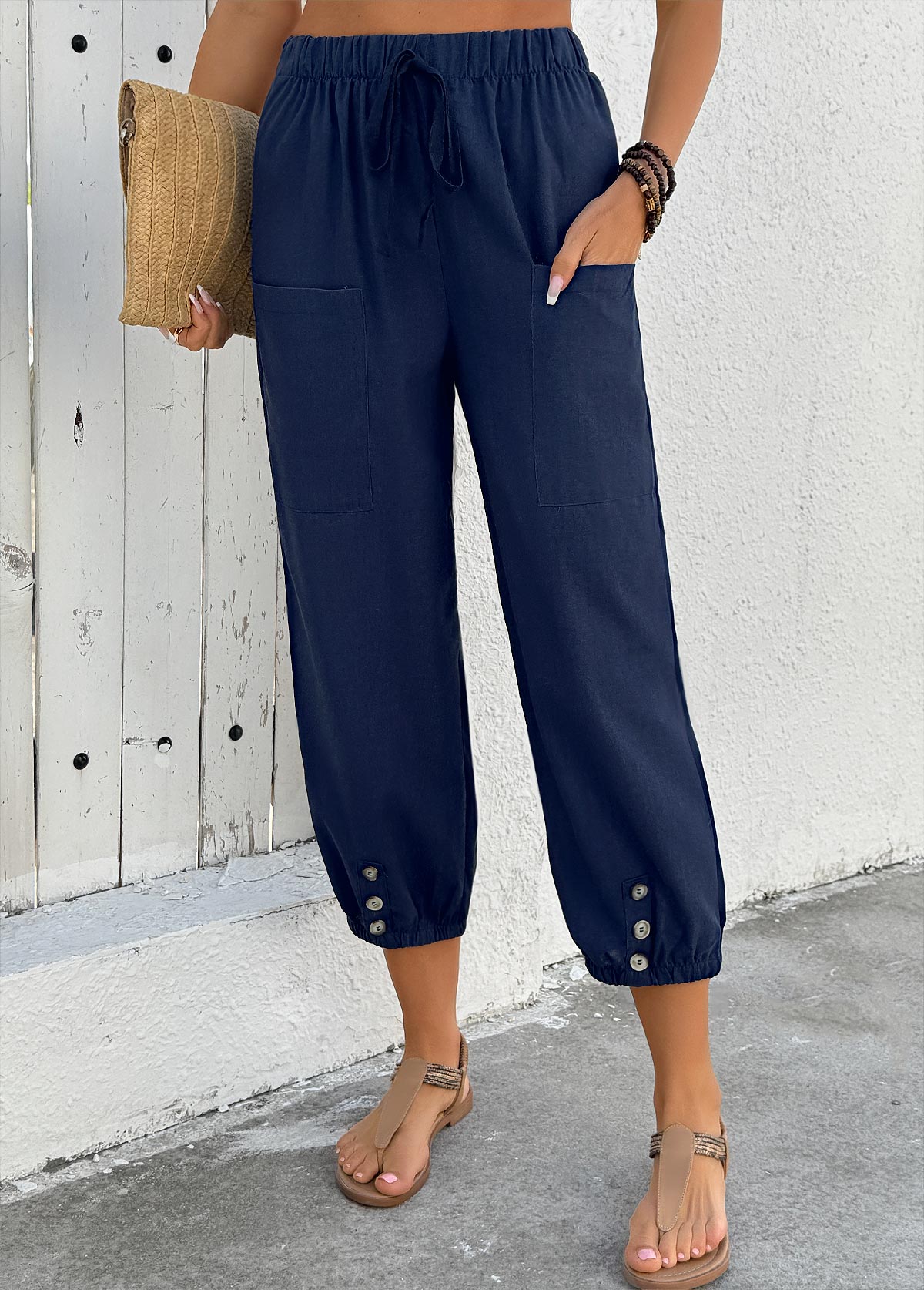 Navy Jogger Elastic Waist High Waisted Pants | picture 