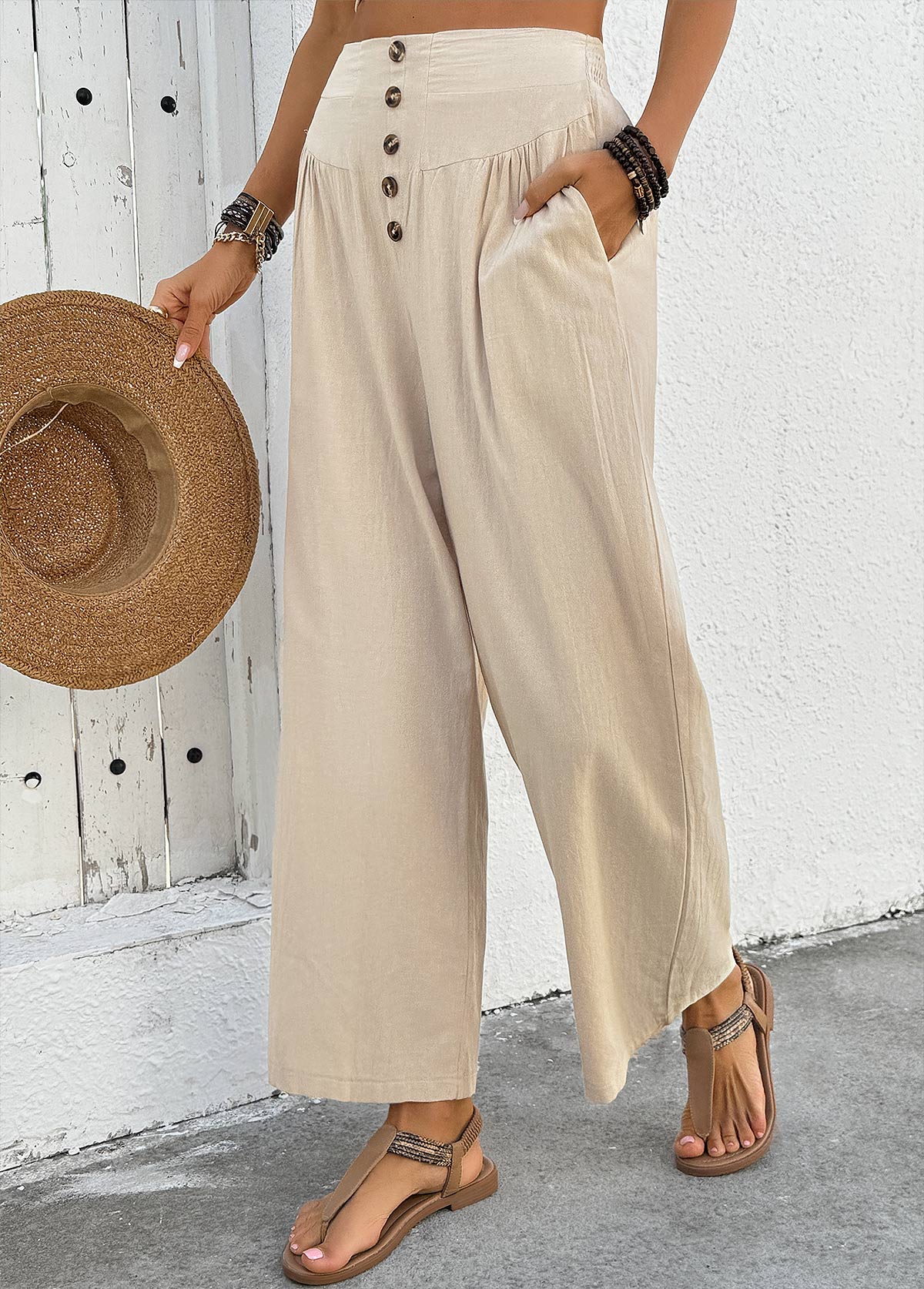 Light Camel Soft Wide Leg Elastic Waist Pants | picture 