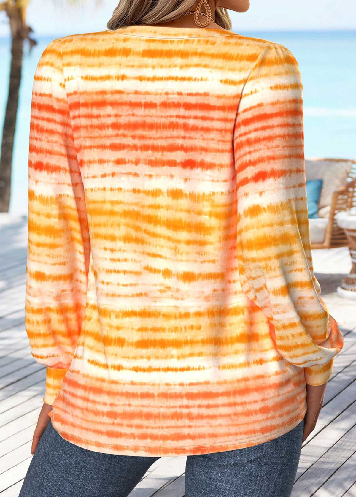 Orange Tummy Coverage Tie Dye Print T Shirt | picture 