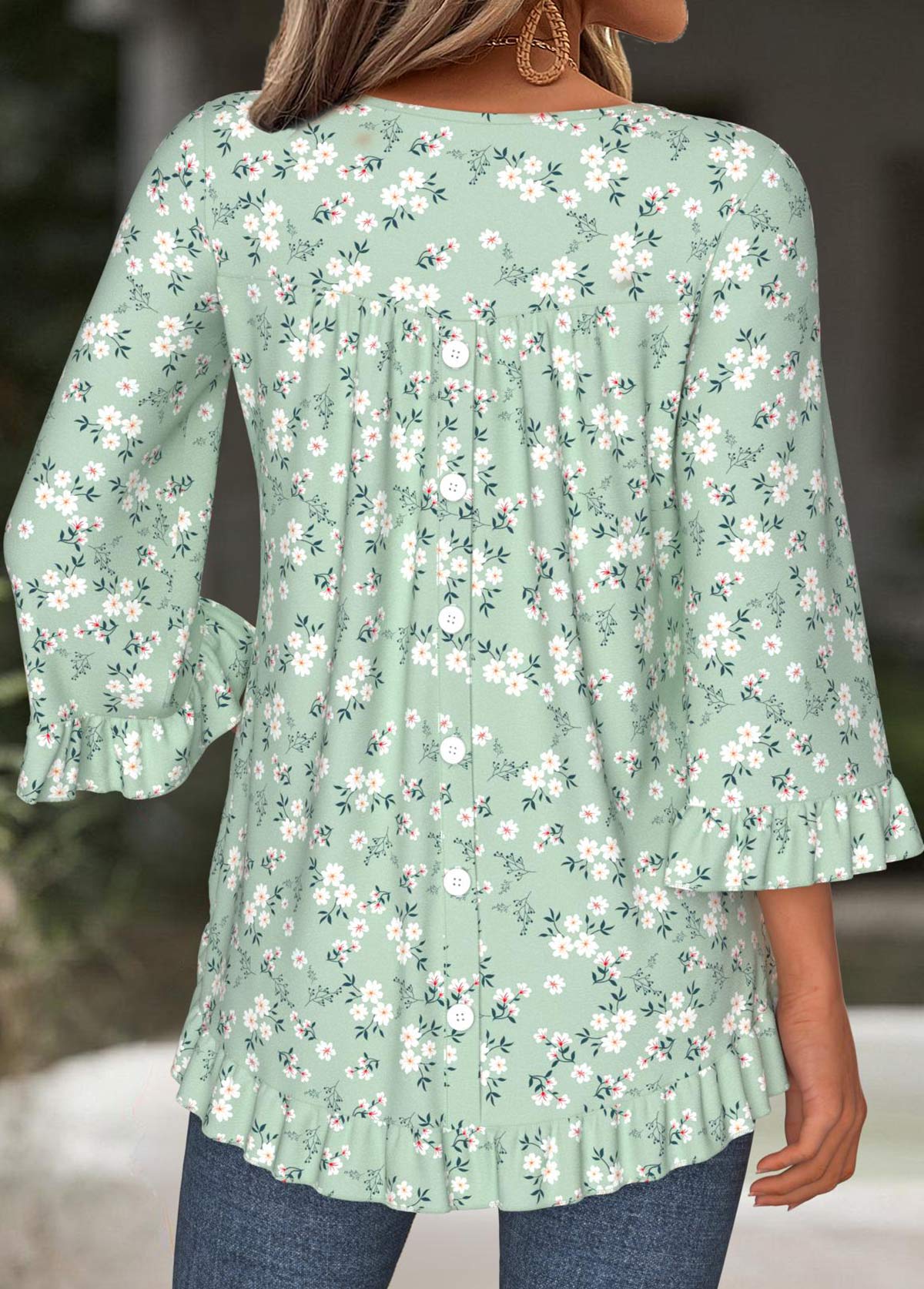 Light Green Tummy Coverage Floral Print T Shirt | picture 