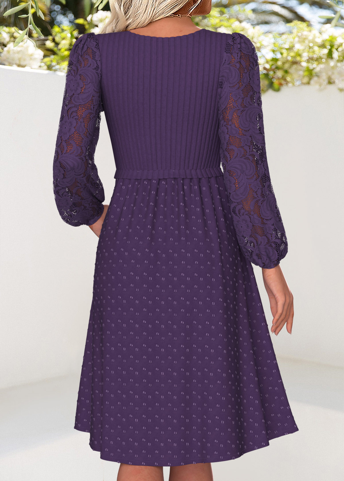 Purple Tummy Coverage Long Sleeve Square Neck Dress | picture 
