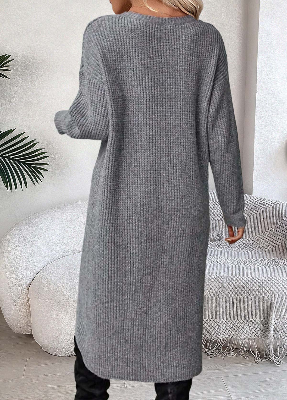 Dark Grey Marl Tummy Coverage High Low Dress | picture 