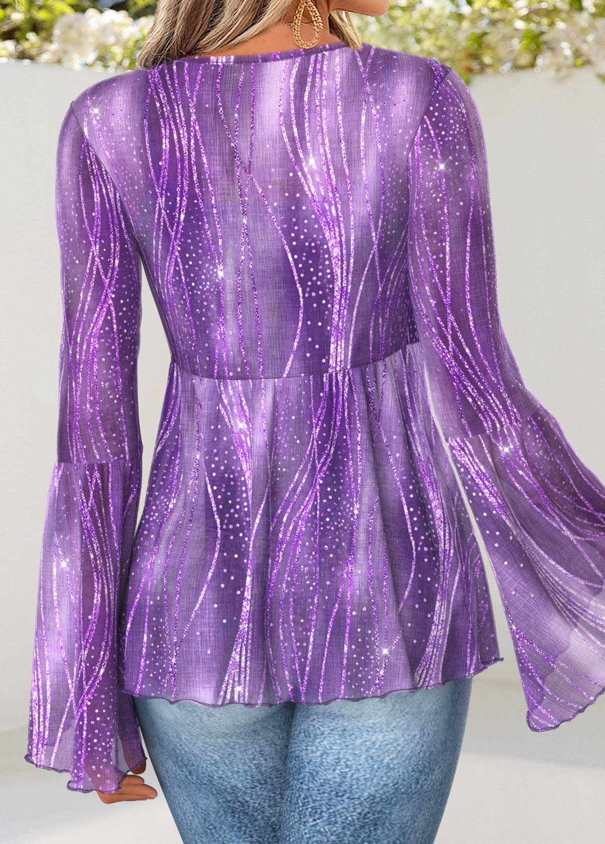 Purple Peplum Ombre Long Sleeve V Neck Cardigan | picture 