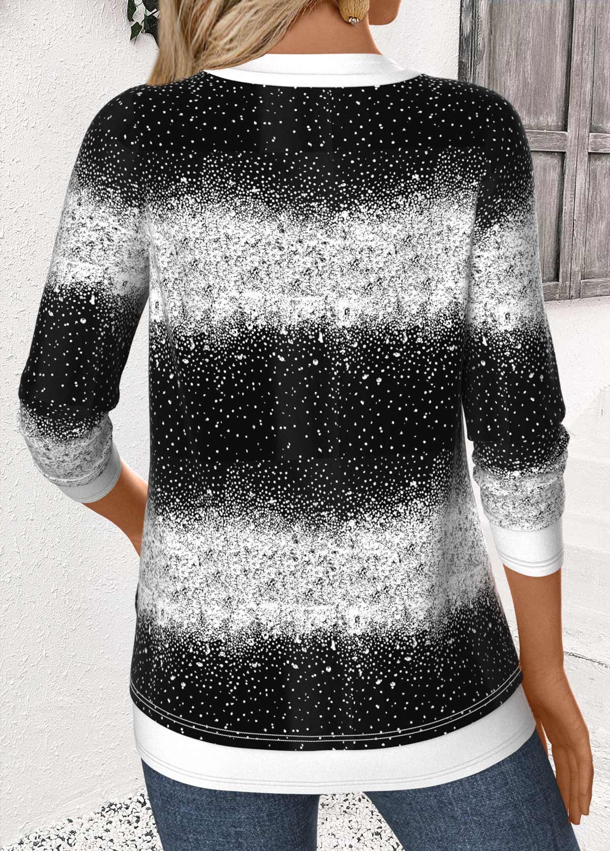 Multi Color Fake 2in1 Long Sleeve Split Neck Blouse | picture 