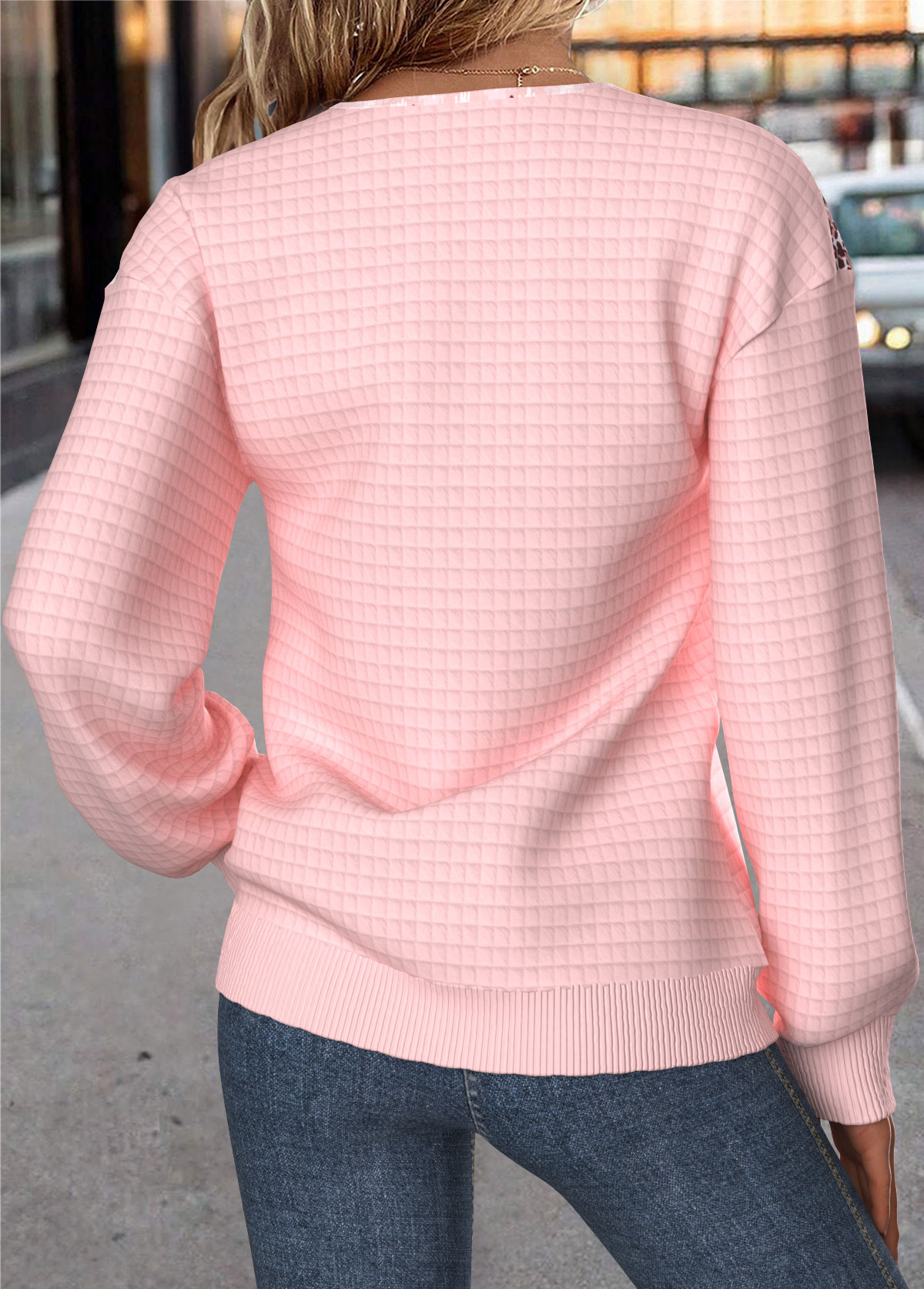Light Pink Tummy Coverage Geometric Print Long Sleeve Sweatshirt | picture 