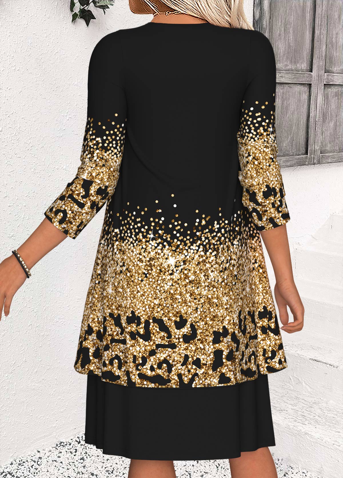 Black Tummy Coverage Ombre Bracelet Sleeve Dress and Cardigan | picture 