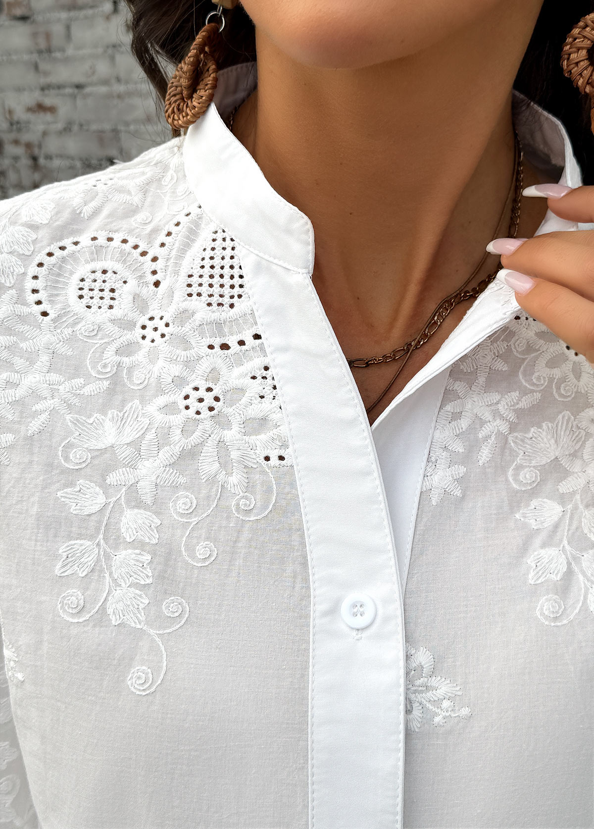 White Tummy Coverage 3/4 Sleeve Split Neck Shirt | picture 