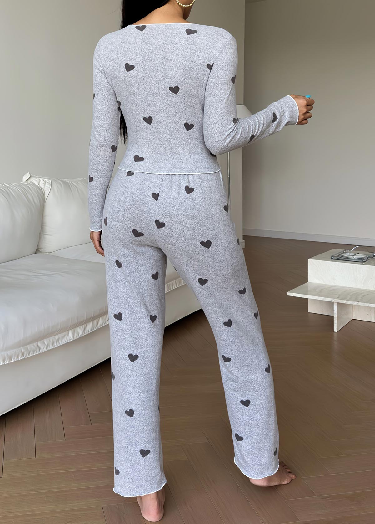 Light Grey Heart Print Lounge Top and Pants | picture 