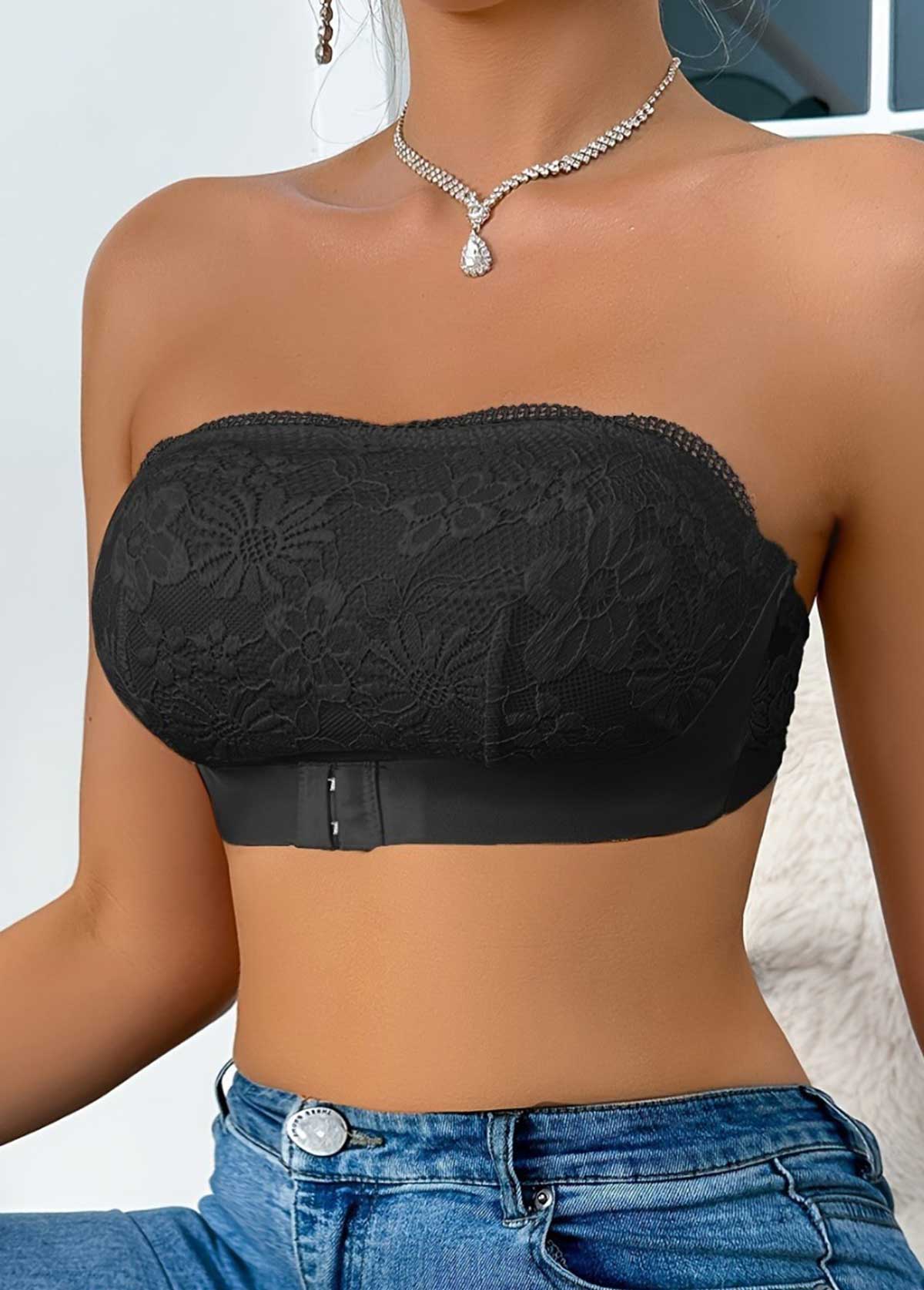Black Strapless Lace Seamless Bandeau Bra | picture 