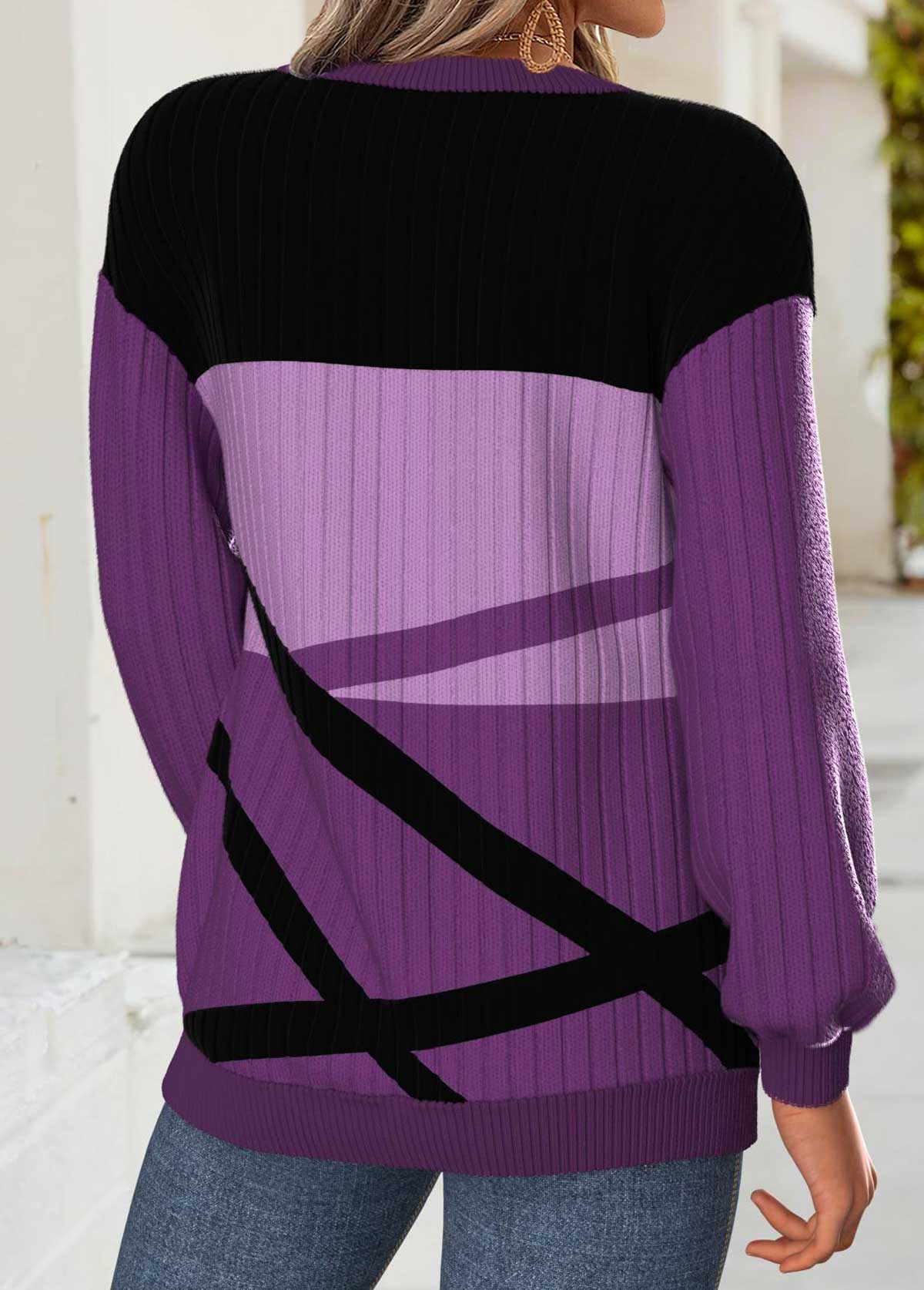 Purple Tummy Coverage Geometric Print Long Sleeve Sweatshirt | picture 