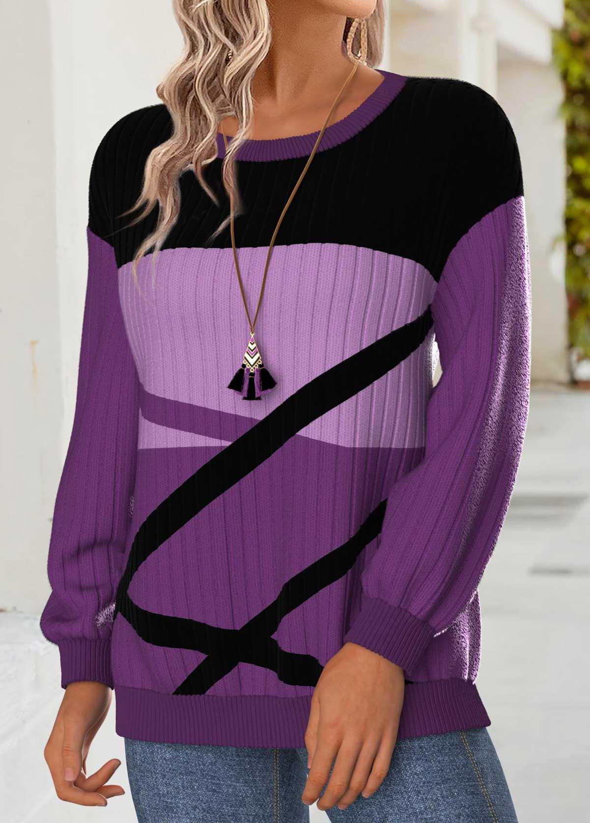 Purple Tummy Coverage Geometric Print Long Sleeve Sweatshirt | picture 