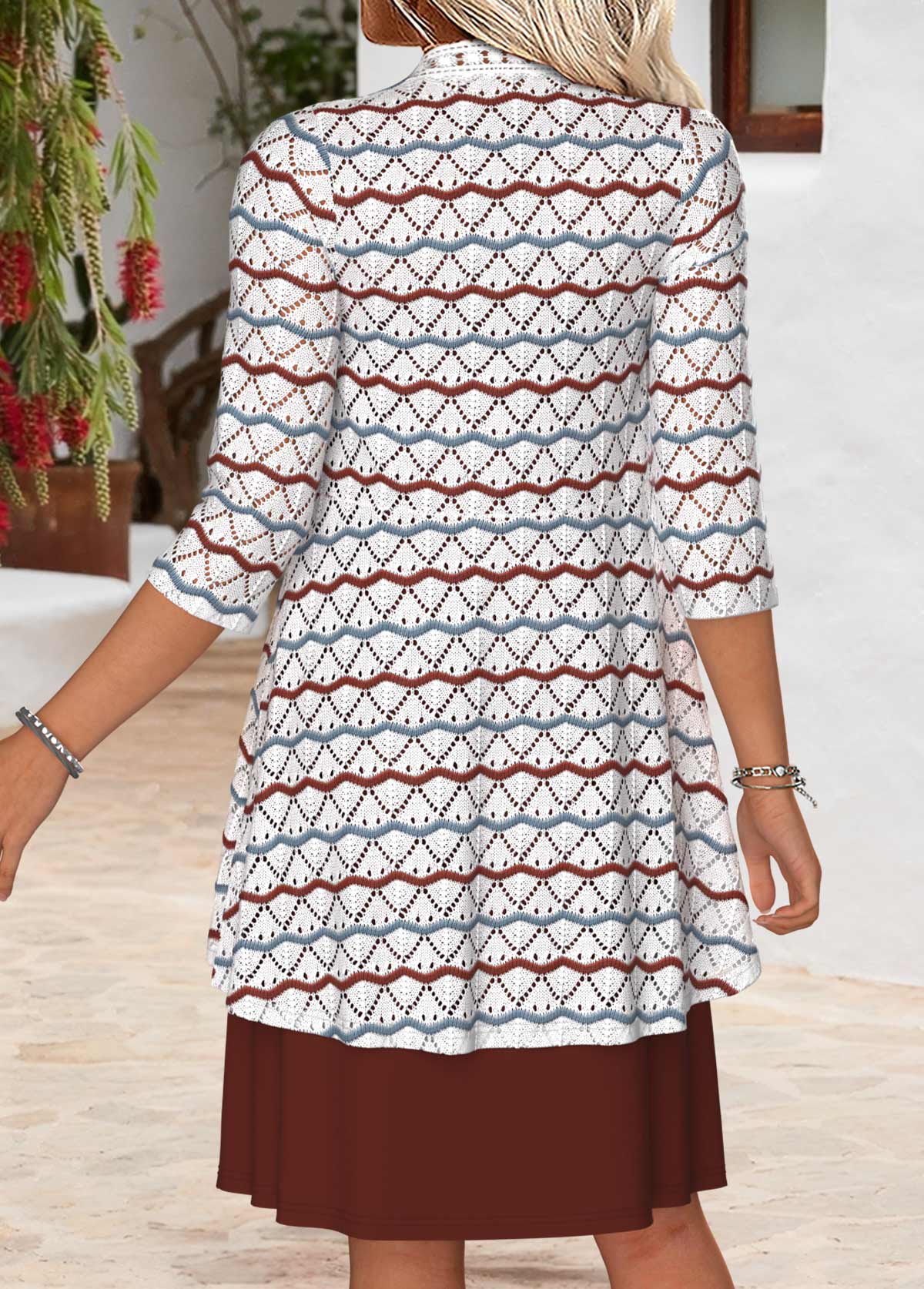 Deep Red Tummy Coverage 3/4 Sleeve Dress and Cardigan | picture 