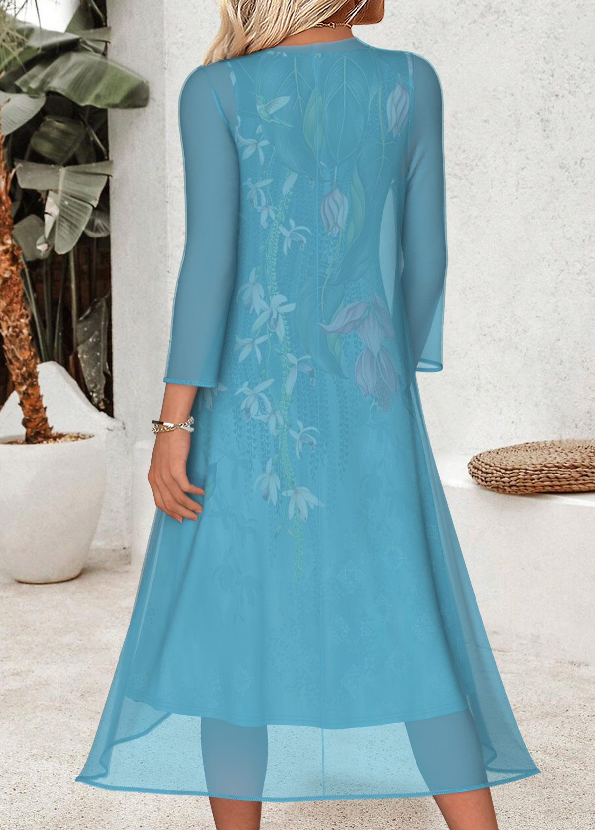 Blue Tummy Coverage Floral Print Dress and Cardigan | picture 