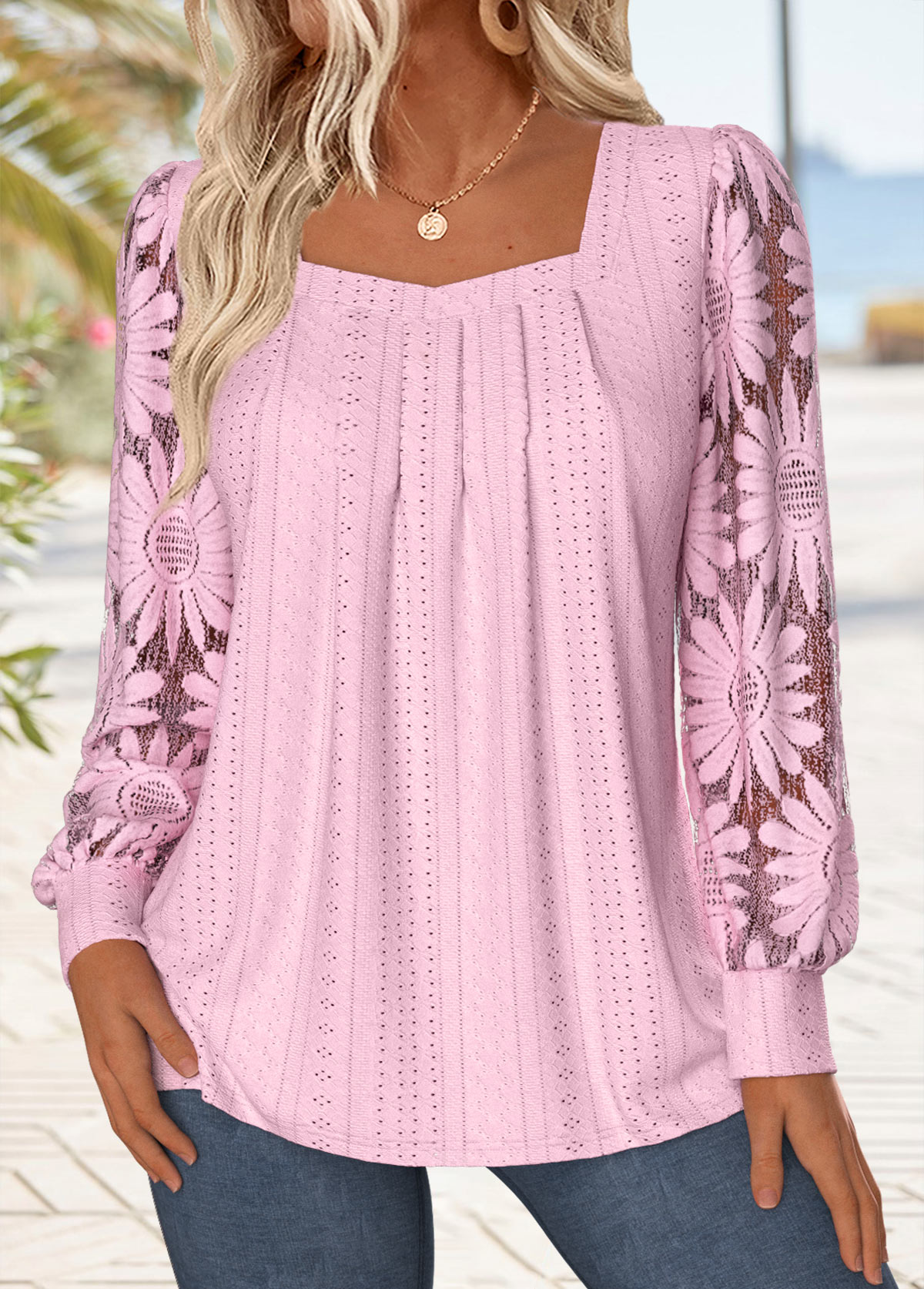 Light Pink Tummy Coverage Long Sleeve T Shirt | picture 