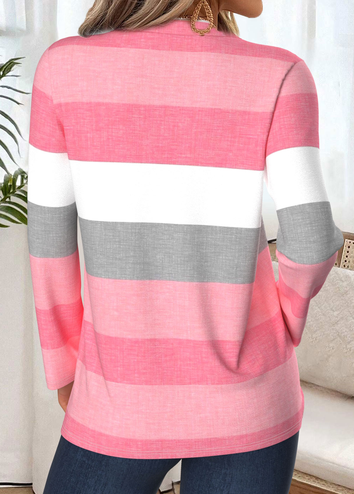 Pink Tummy Coverage Striped Long Sleeve T Shirt | picture 