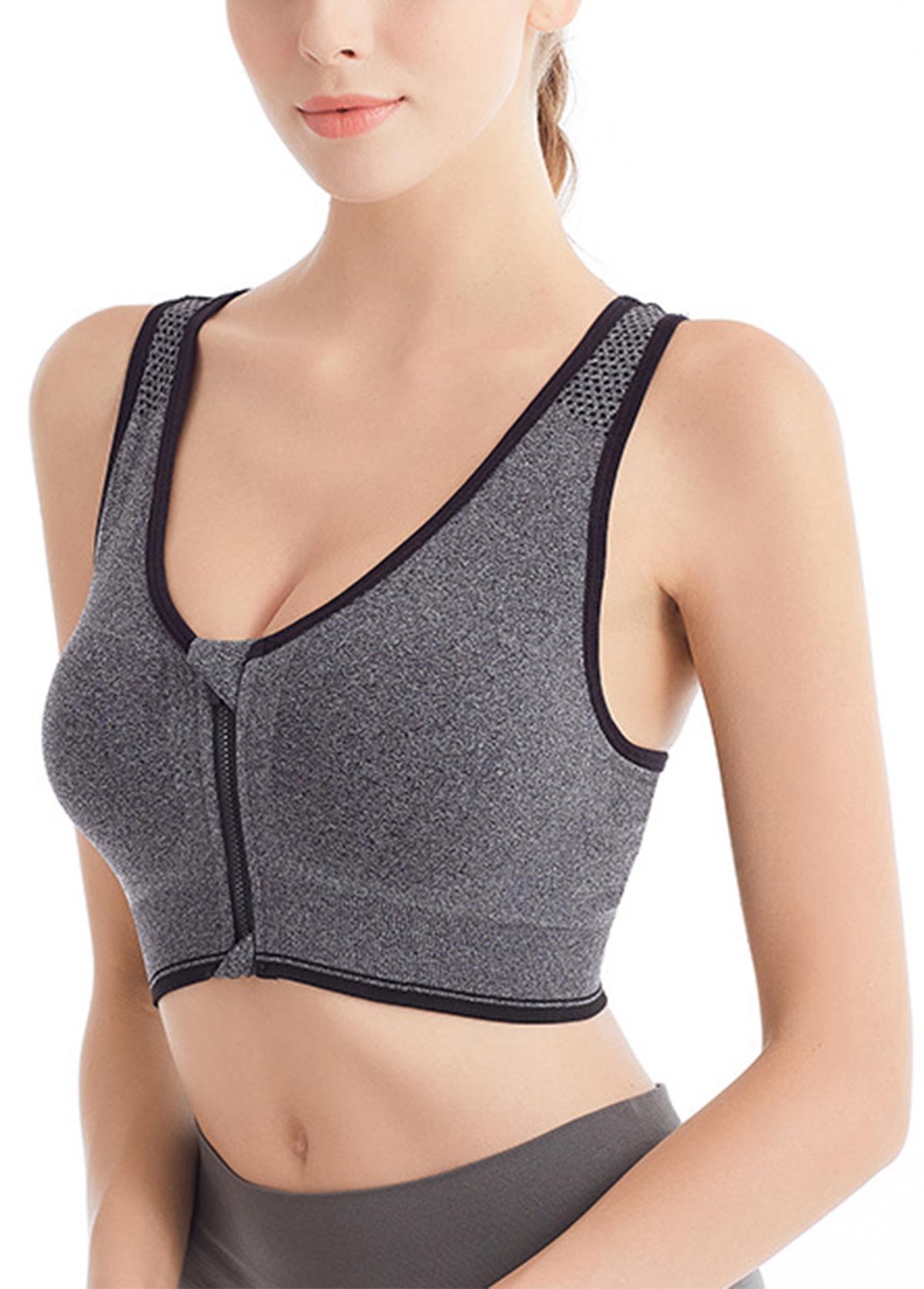 Dark Grey Marl V Neck Sports Bra | picture 