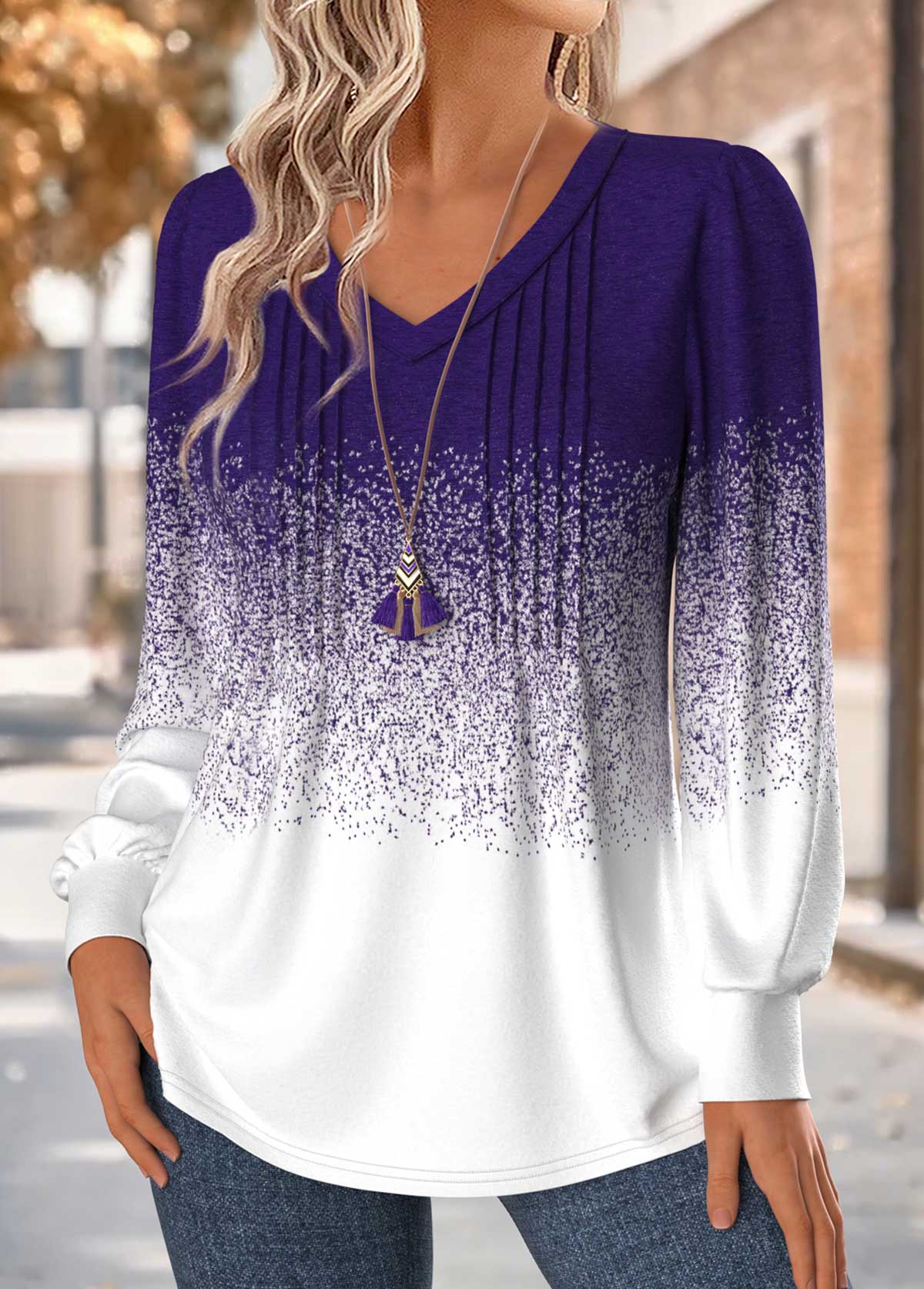 Purple Tummy Coverage Ombre Long Sleeve T Shirt | picture 