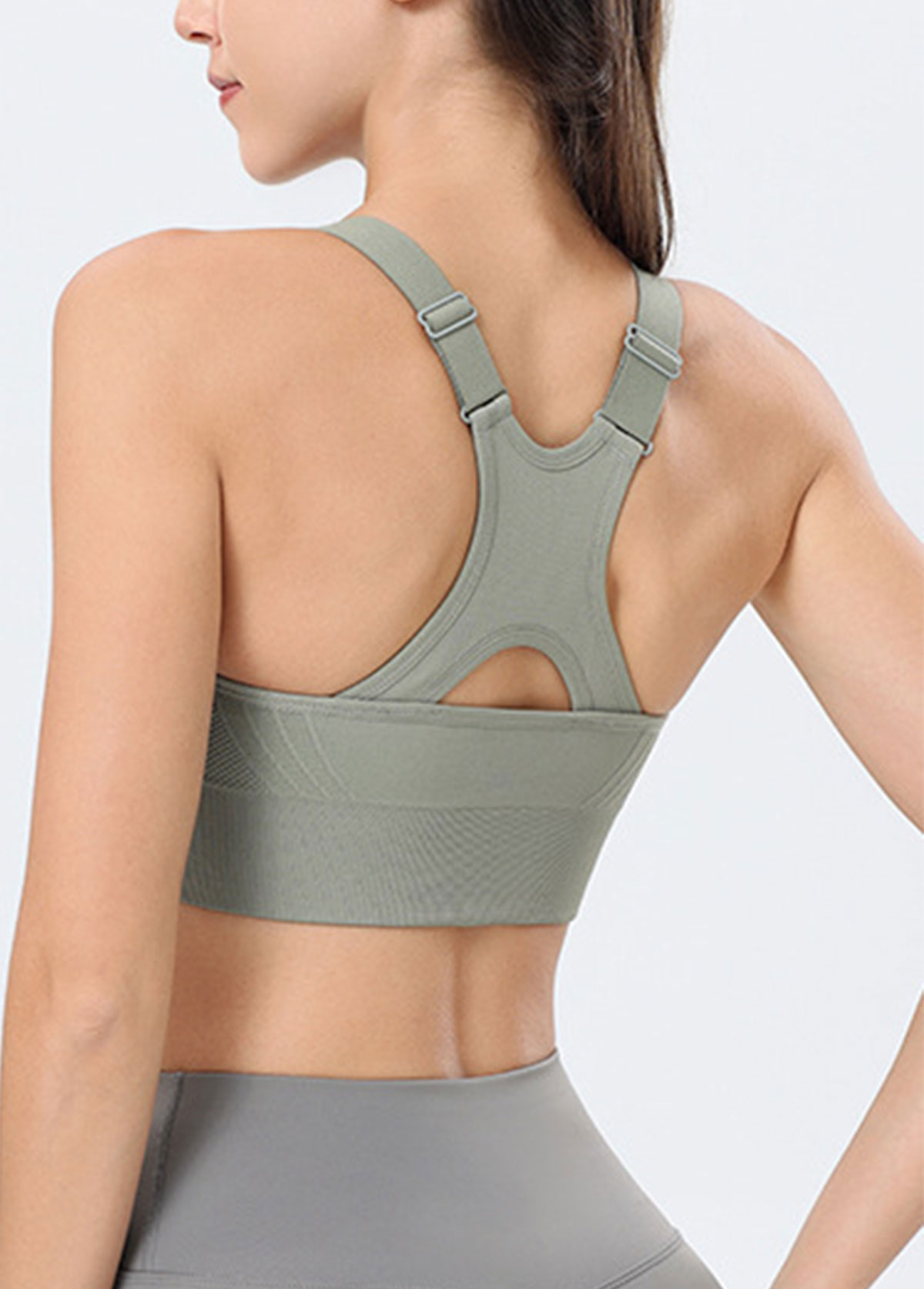 Sage Green Adjustable Straps Scoop Sports Bra | picture 