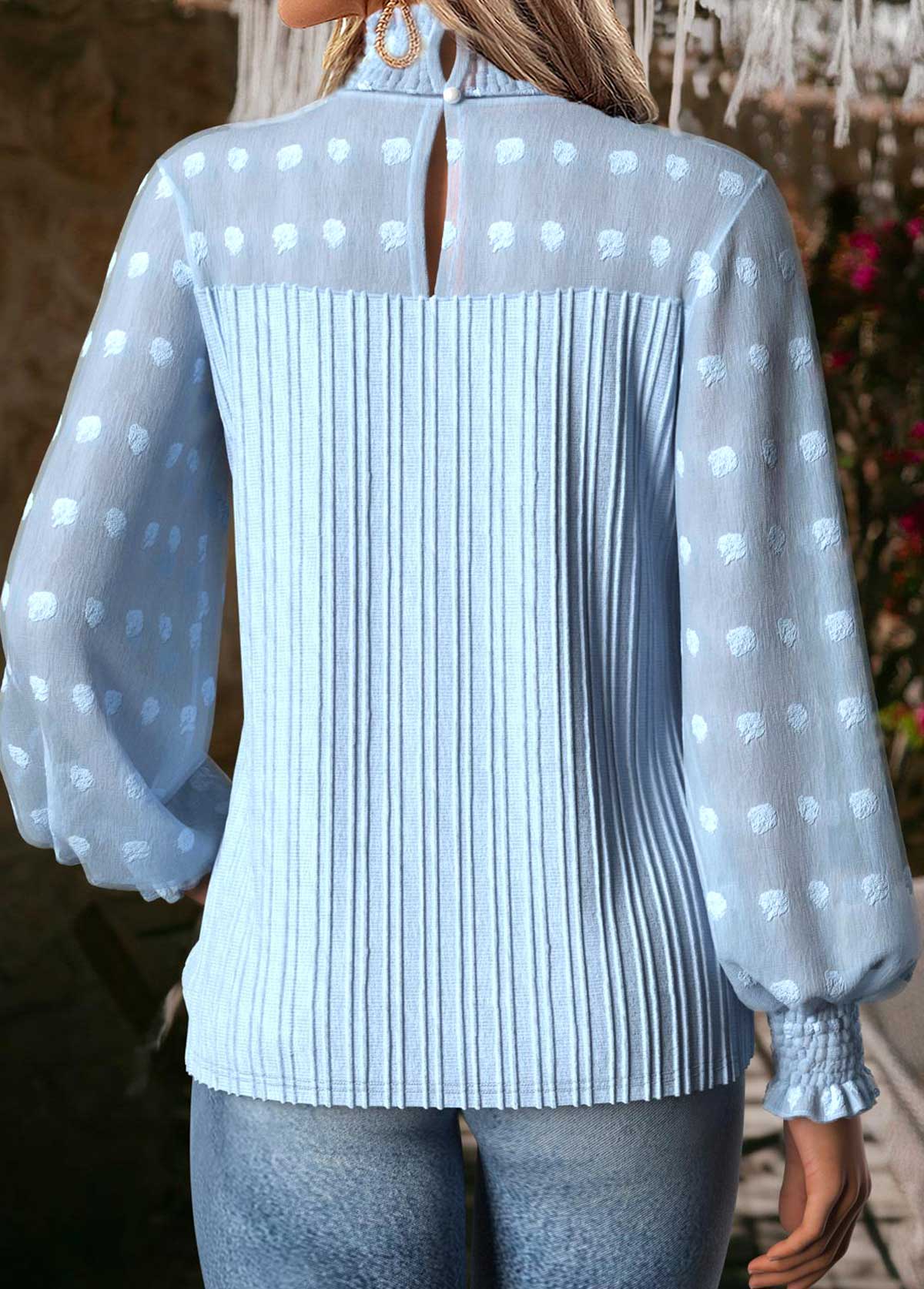 Light Blue Tummy Coverage Long Sleeve High Neck Blouse | picture 