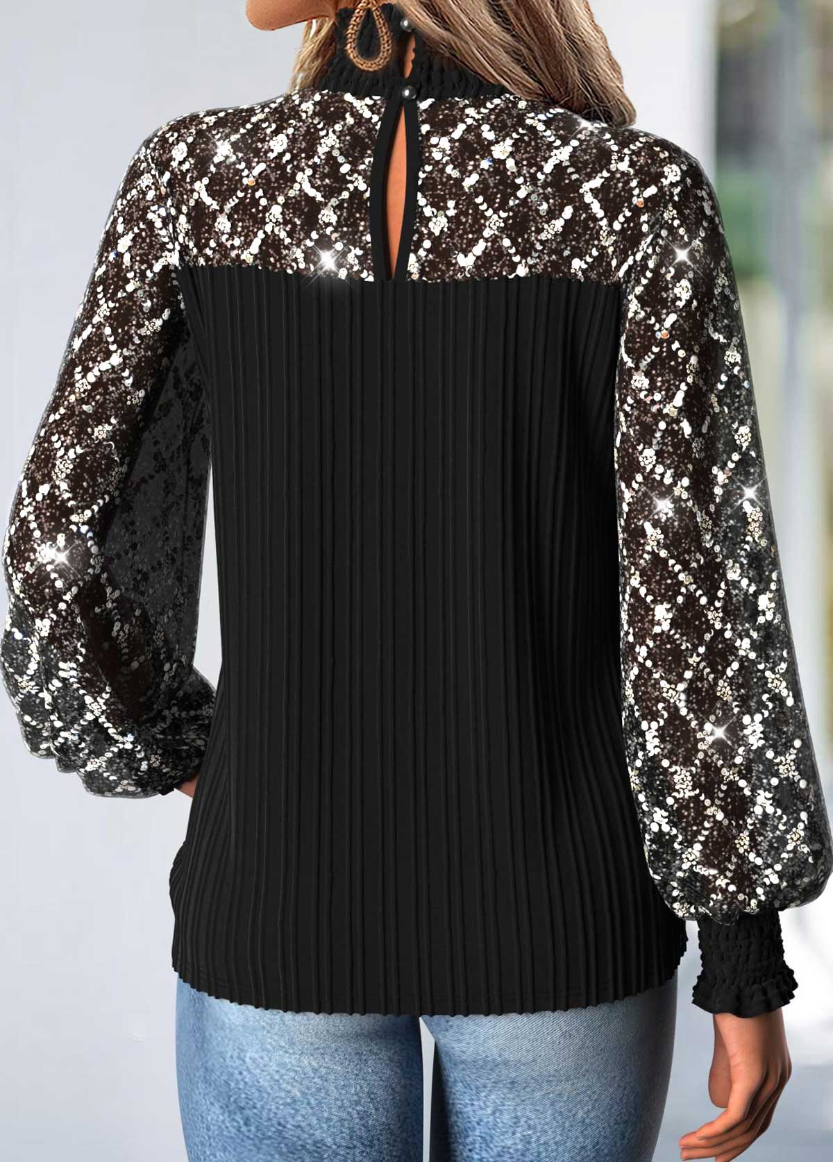 Black Tummy Coverage Long Sleeve High Neck Blouse | picture 