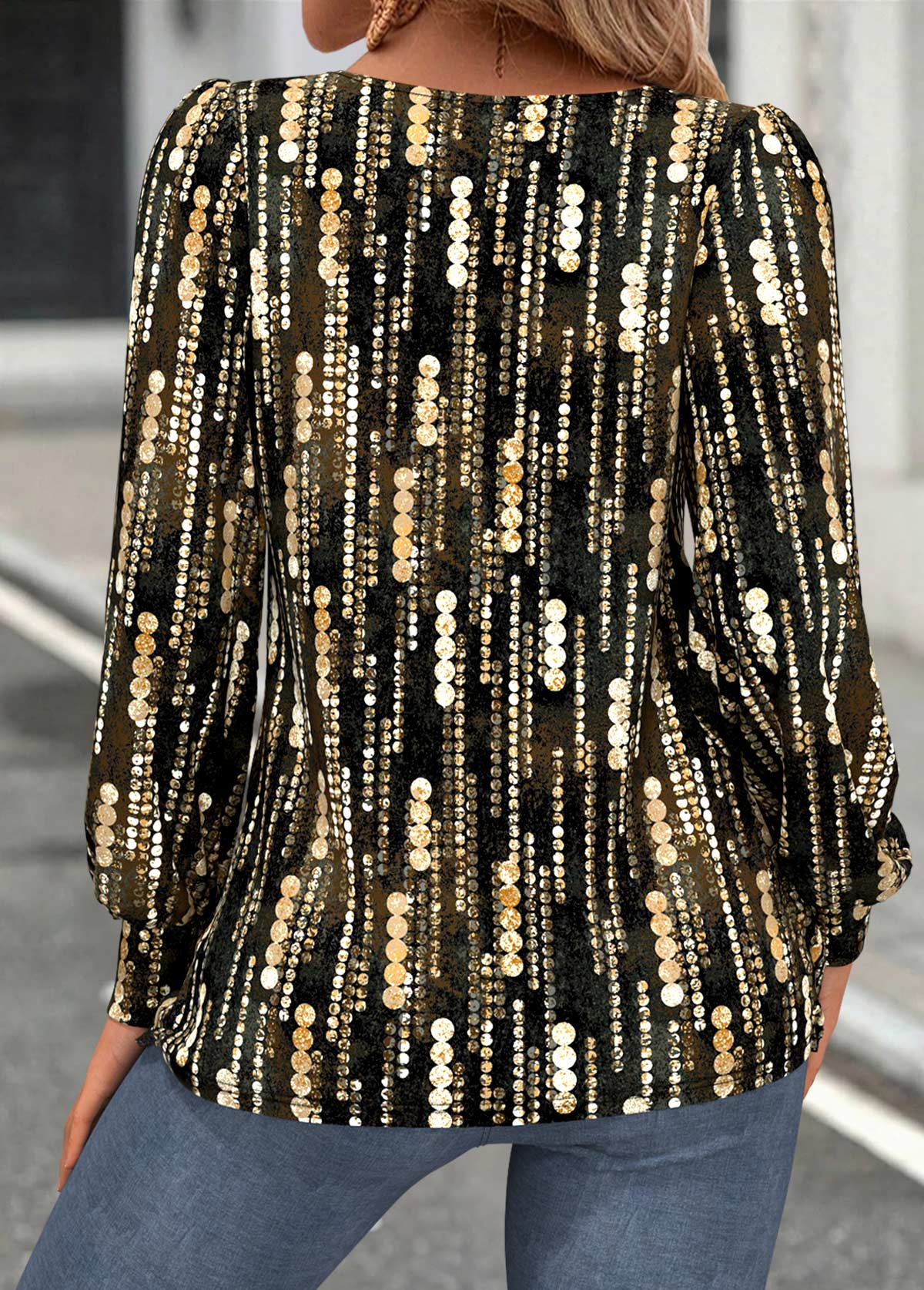 Golden Tummy Coverage Geometric Print Long Sleeve T Shirt | picture 