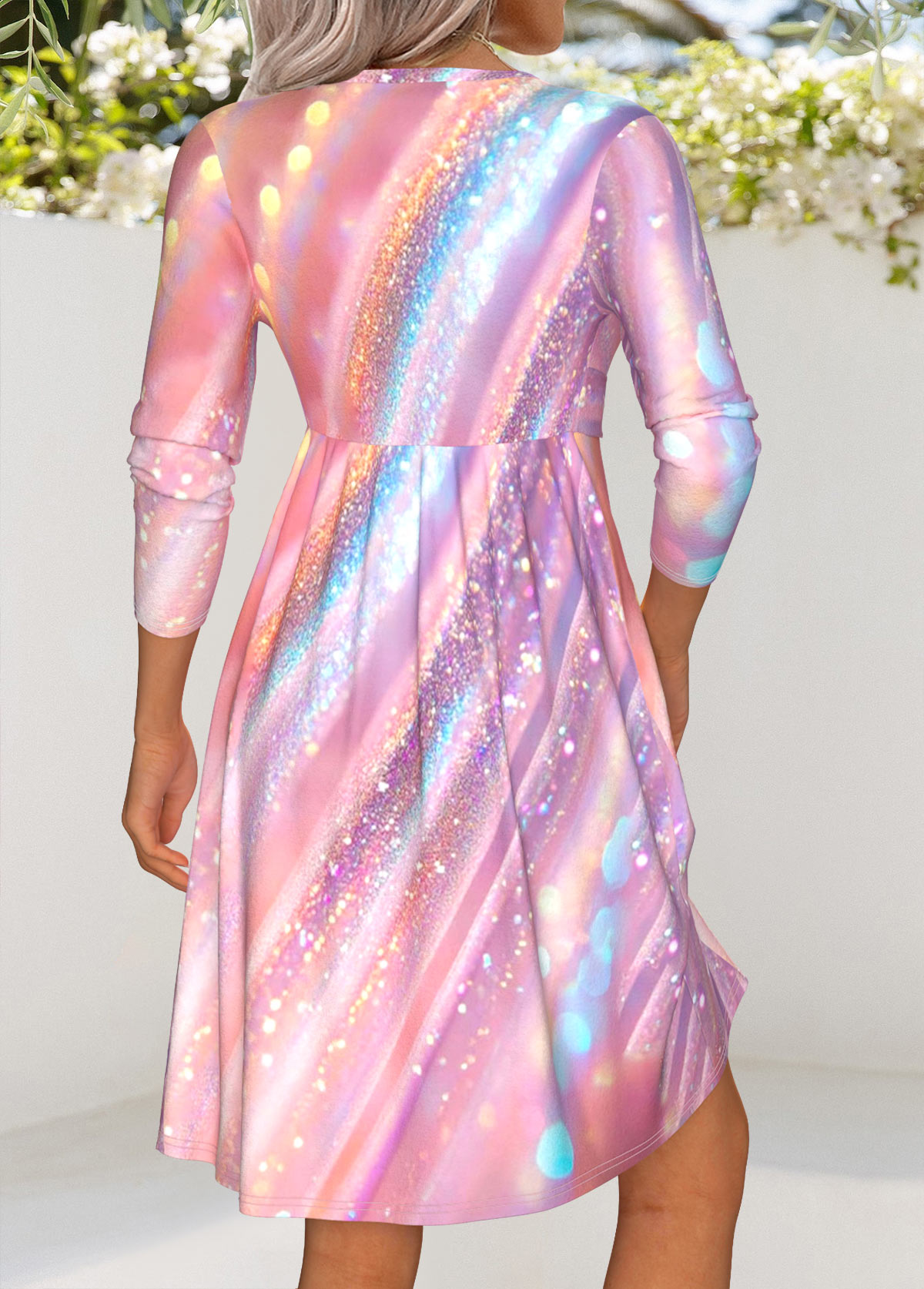 Pink Tummy Coverage Dazzle Colorful Print Short Dress | picture 