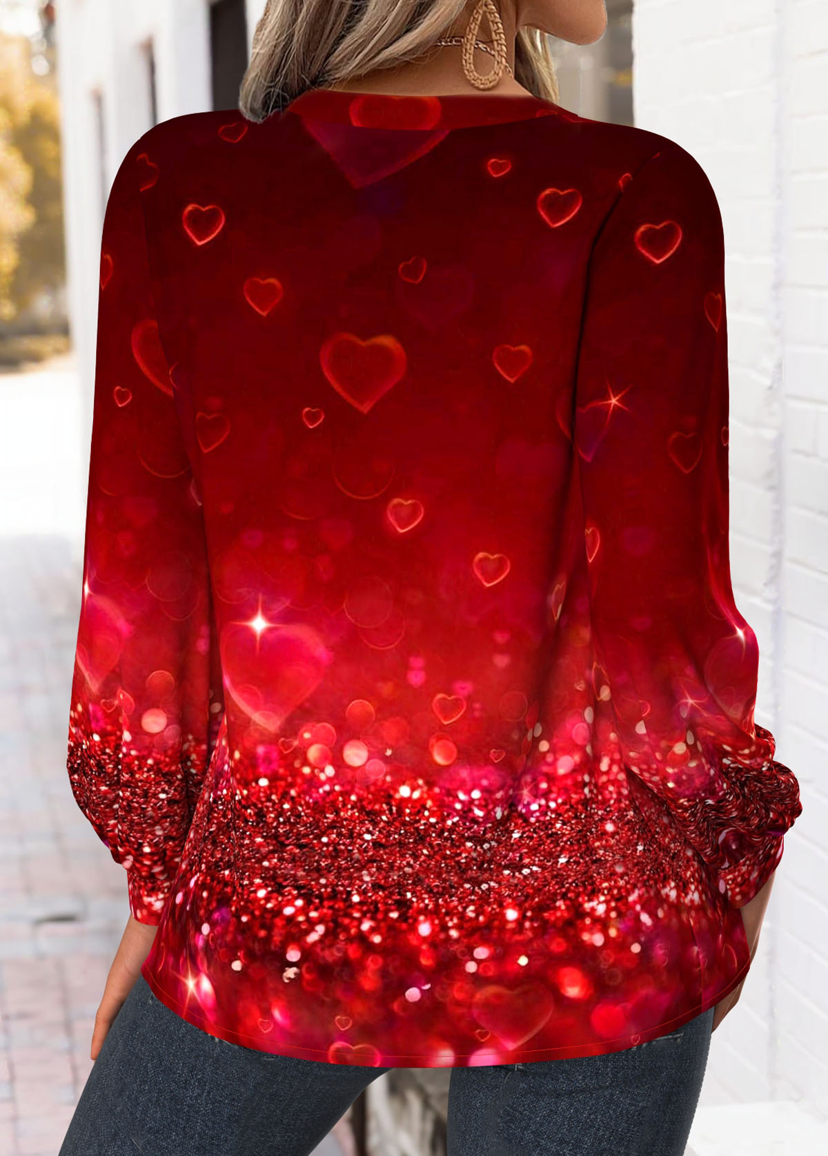 Wine Red Tummy Coverage Ombre Long Sleeve Shirt | picture 