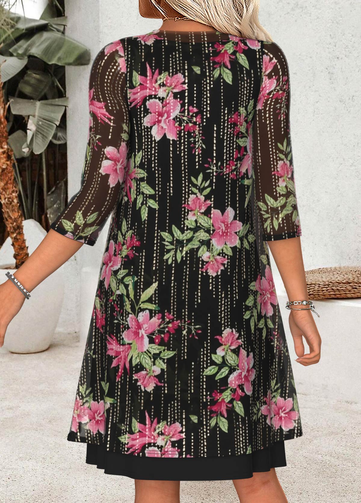 Black Tummy Coverage Floral Print Dress and Cardigan | picture 