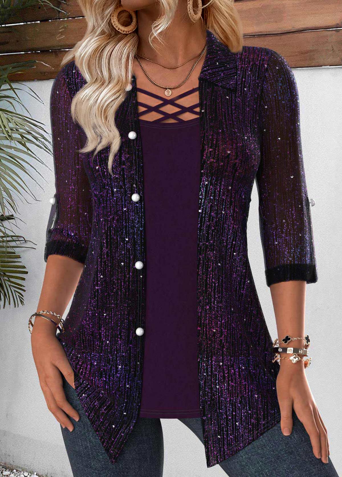 Multi Color Tummy Coverage Fake Two Piece Twinset | picture 