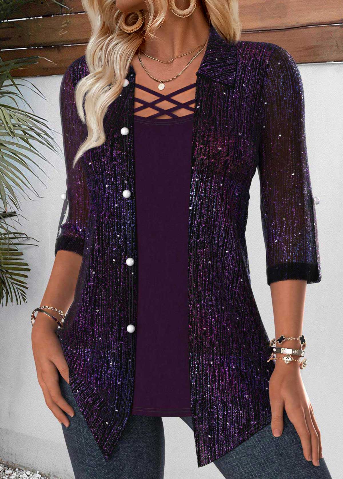 Multi Color Tummy Coverage Fake Two Piece Twinset | picture 