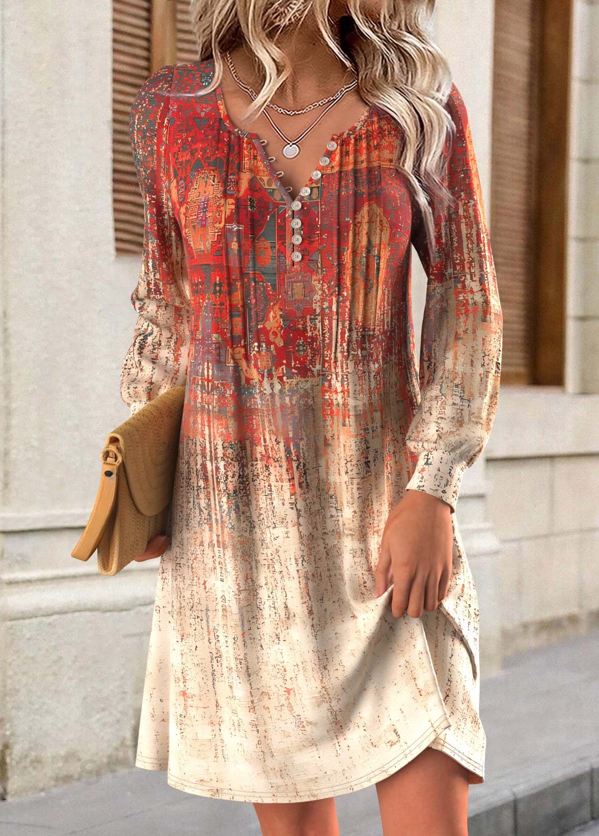 Multi Color Tummy Coverage Tribal Print Short Dress | picture 