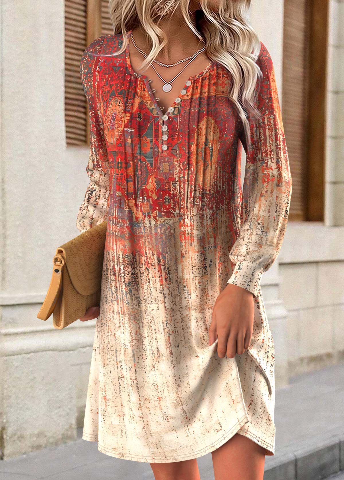 Multi Color Tummy Coverage Tribal Print Short Dress | picture 