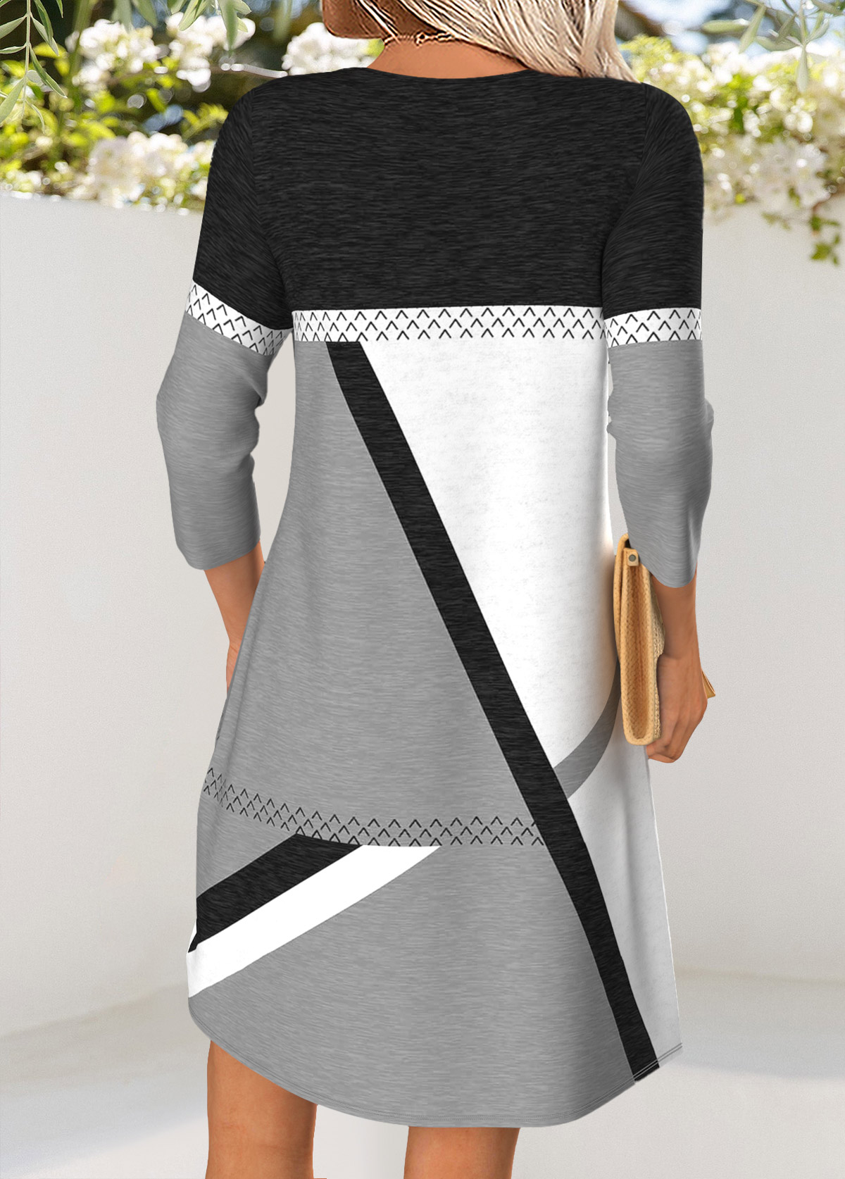 Light Grey Marl Tummy Coverage Geometric Print Short Dress | picture 