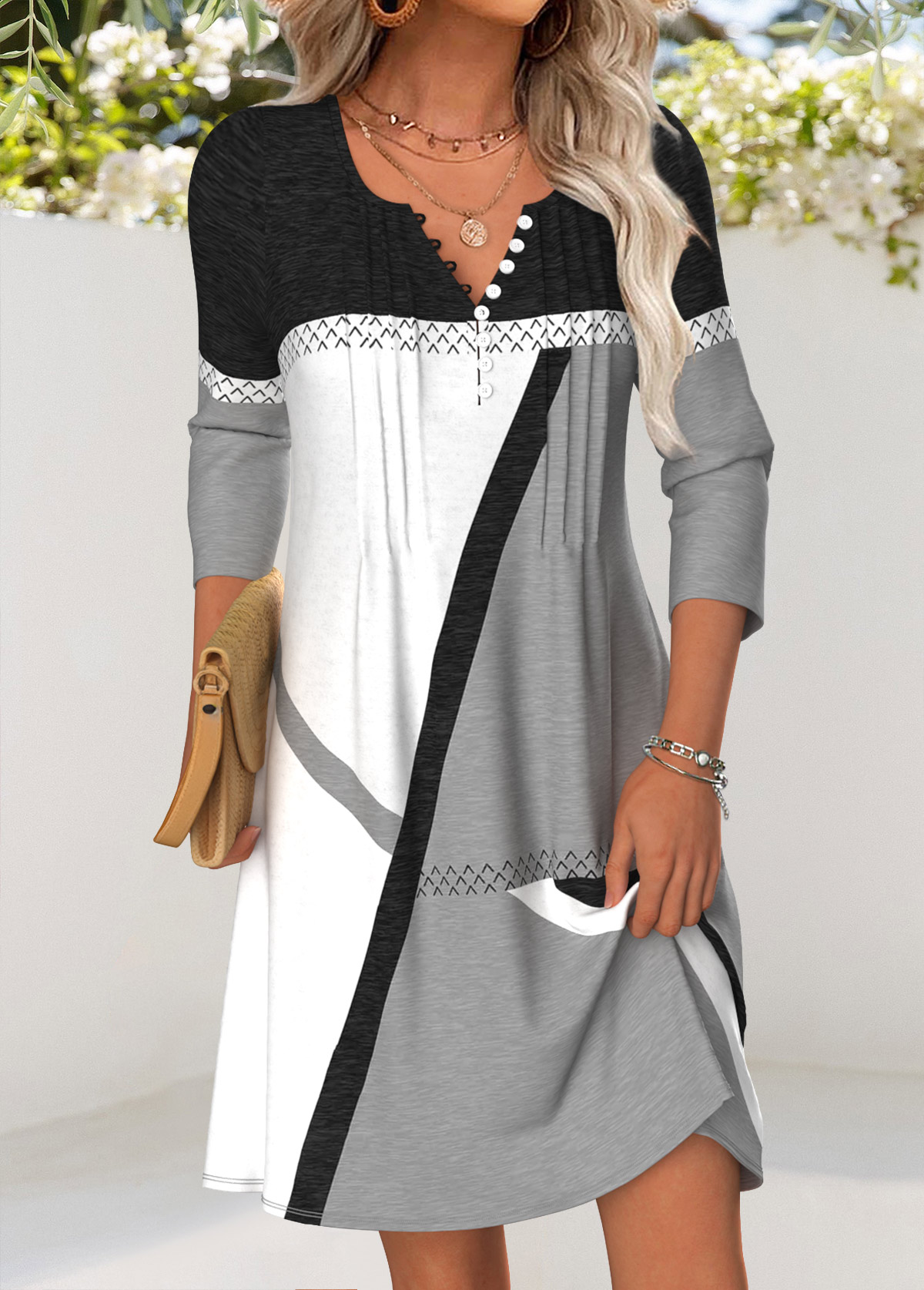 Light Grey Marl Tummy Coverage Geometric Print Short Dress | picture 