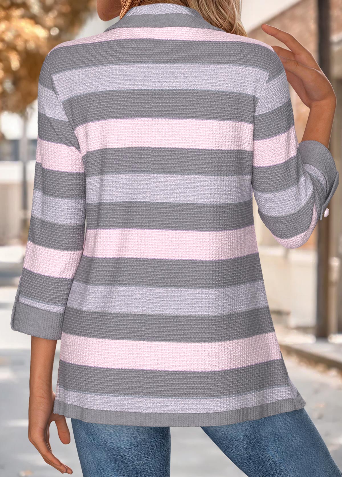 Light Pink Tummy Coverage Striped Fake Two Piece Twinset | picture 